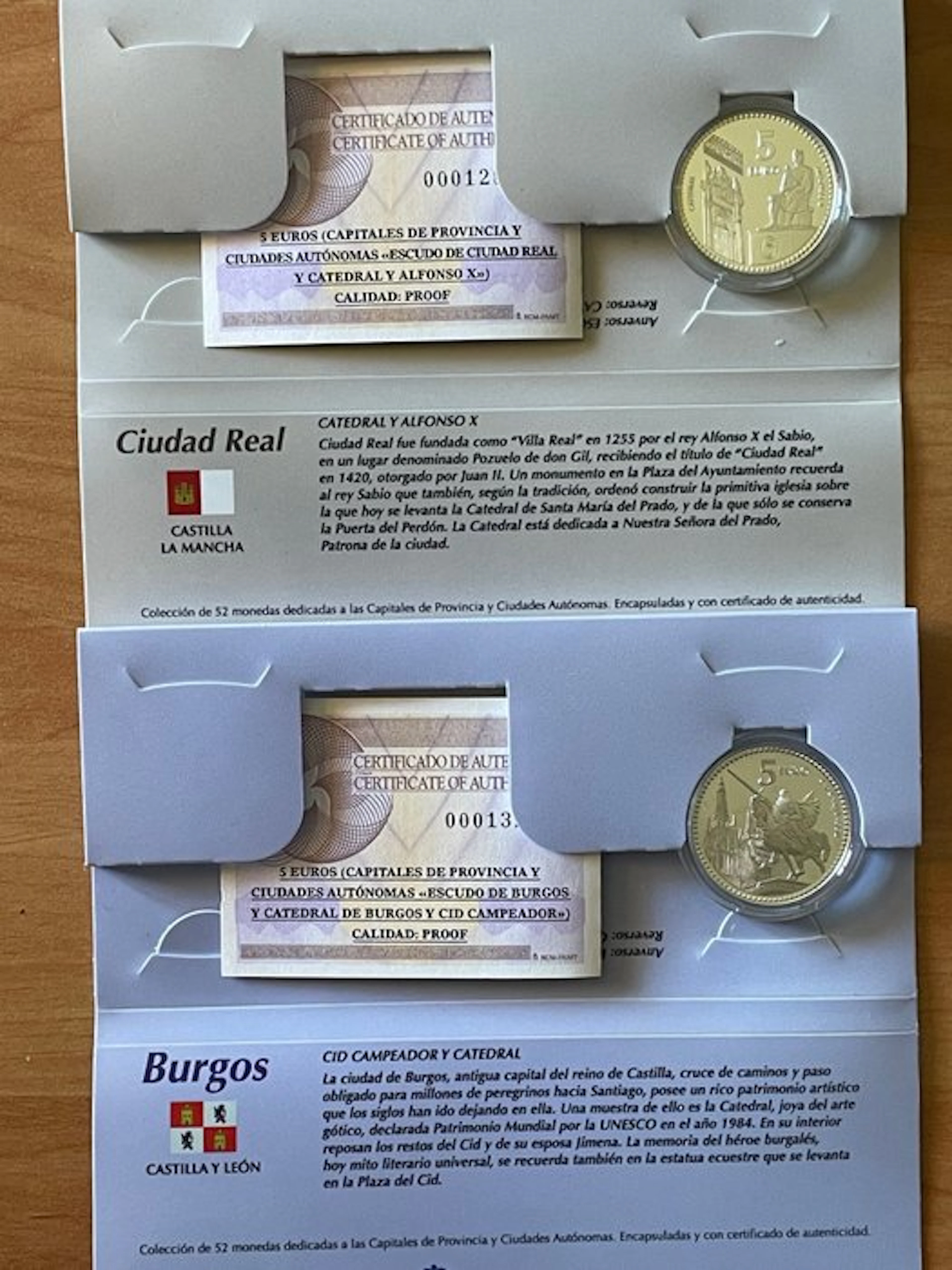 Spain. 5 Euro 2011 "Ciudad Real" + "Burgos" (2 coins) Proof (No reserve price)