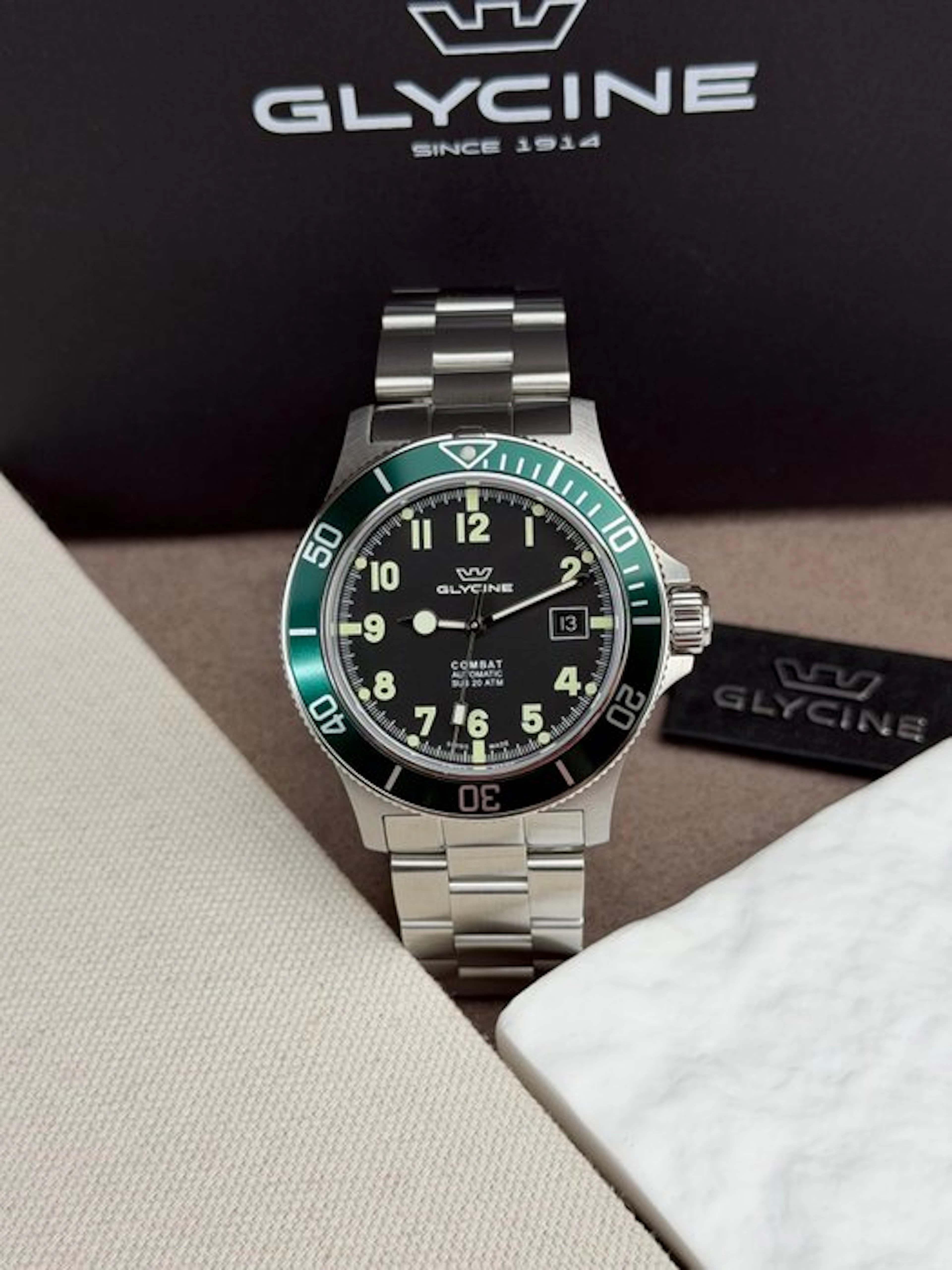 Glycine - Combat Sub Automatic Date Black/Green - GL0253 - Men - 2020-2025