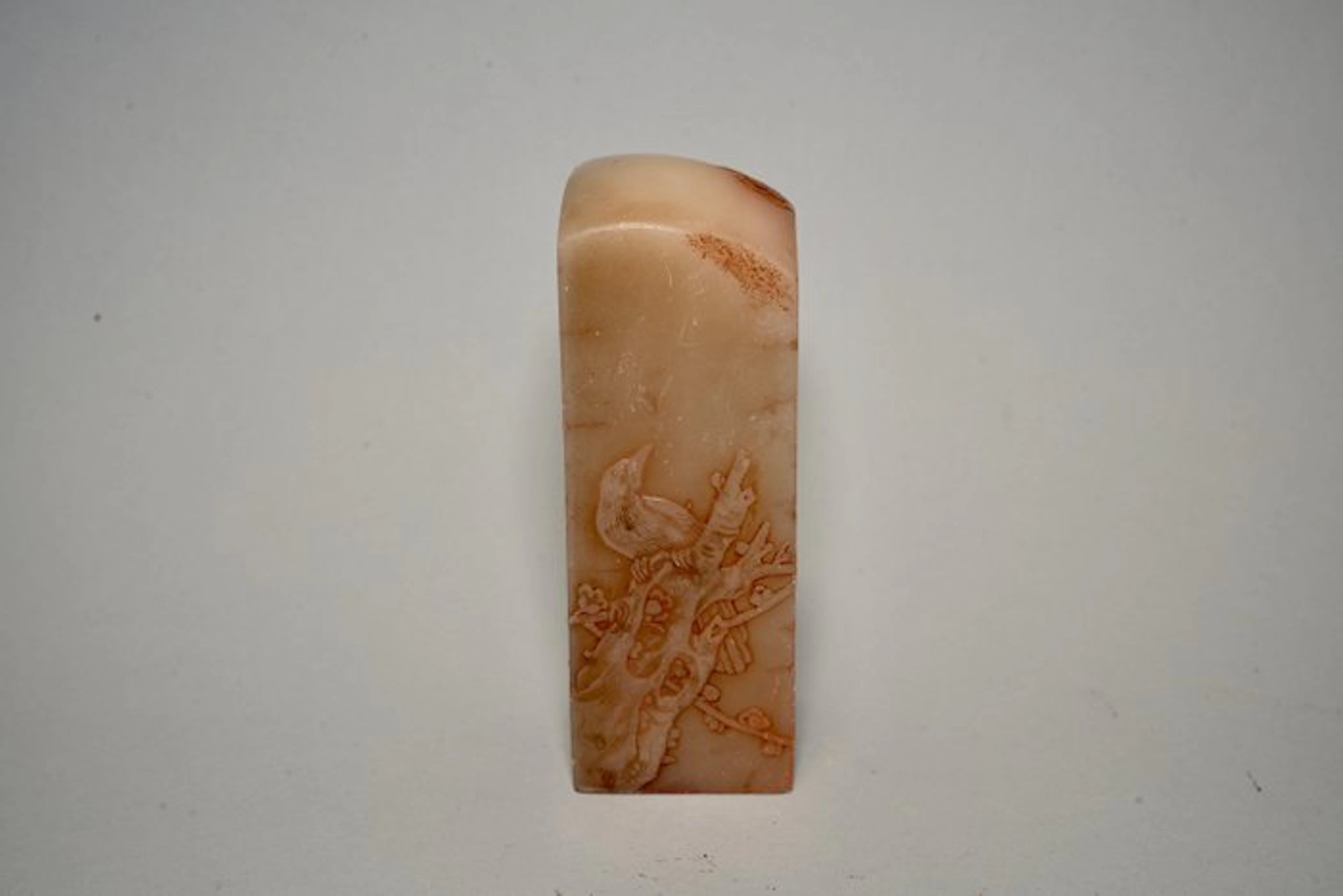 20th Century Stone Seal Carved with Plum Blossoms and Birds