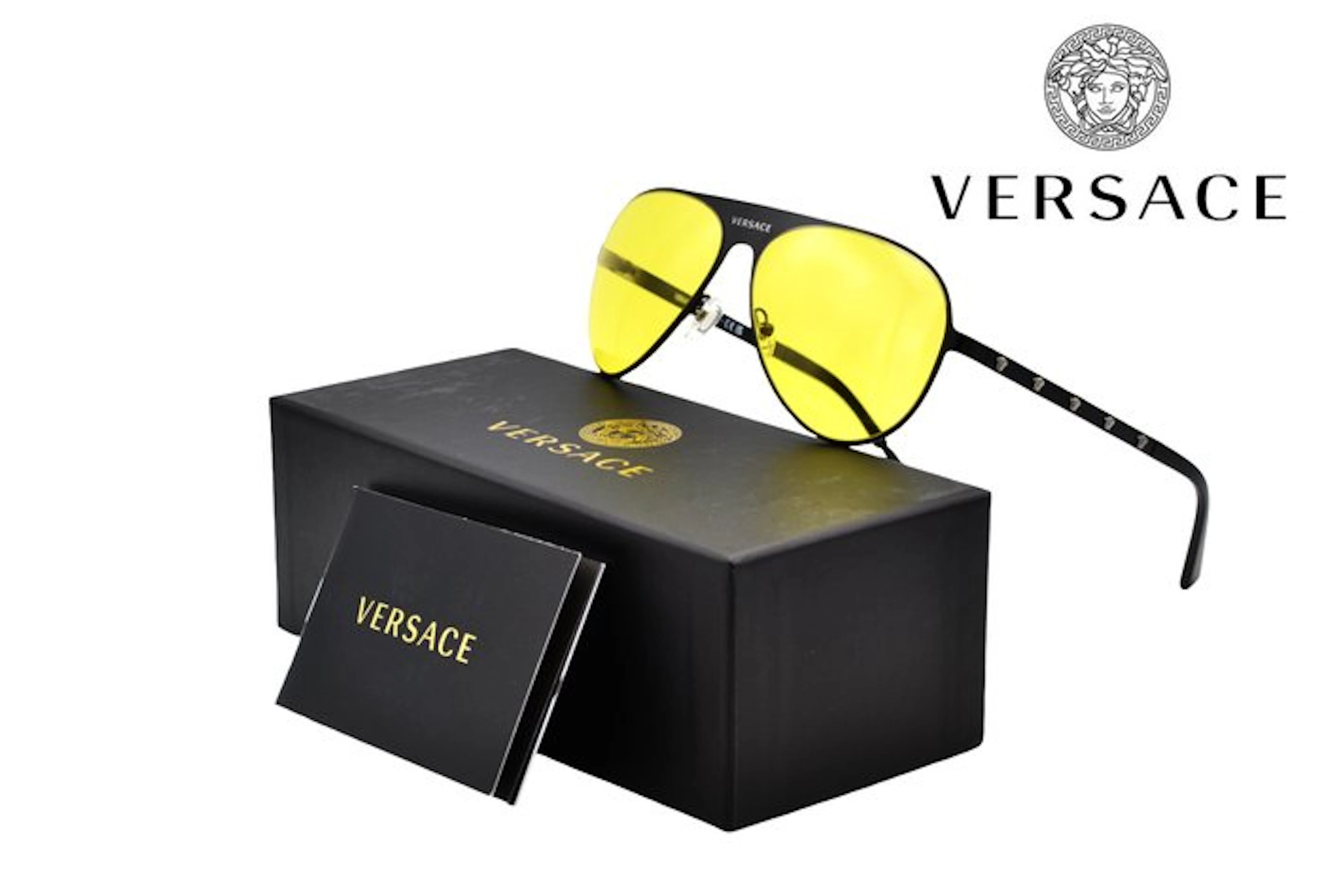 Versace - VE2189 - Made in Italy - Black Metal Aviator...