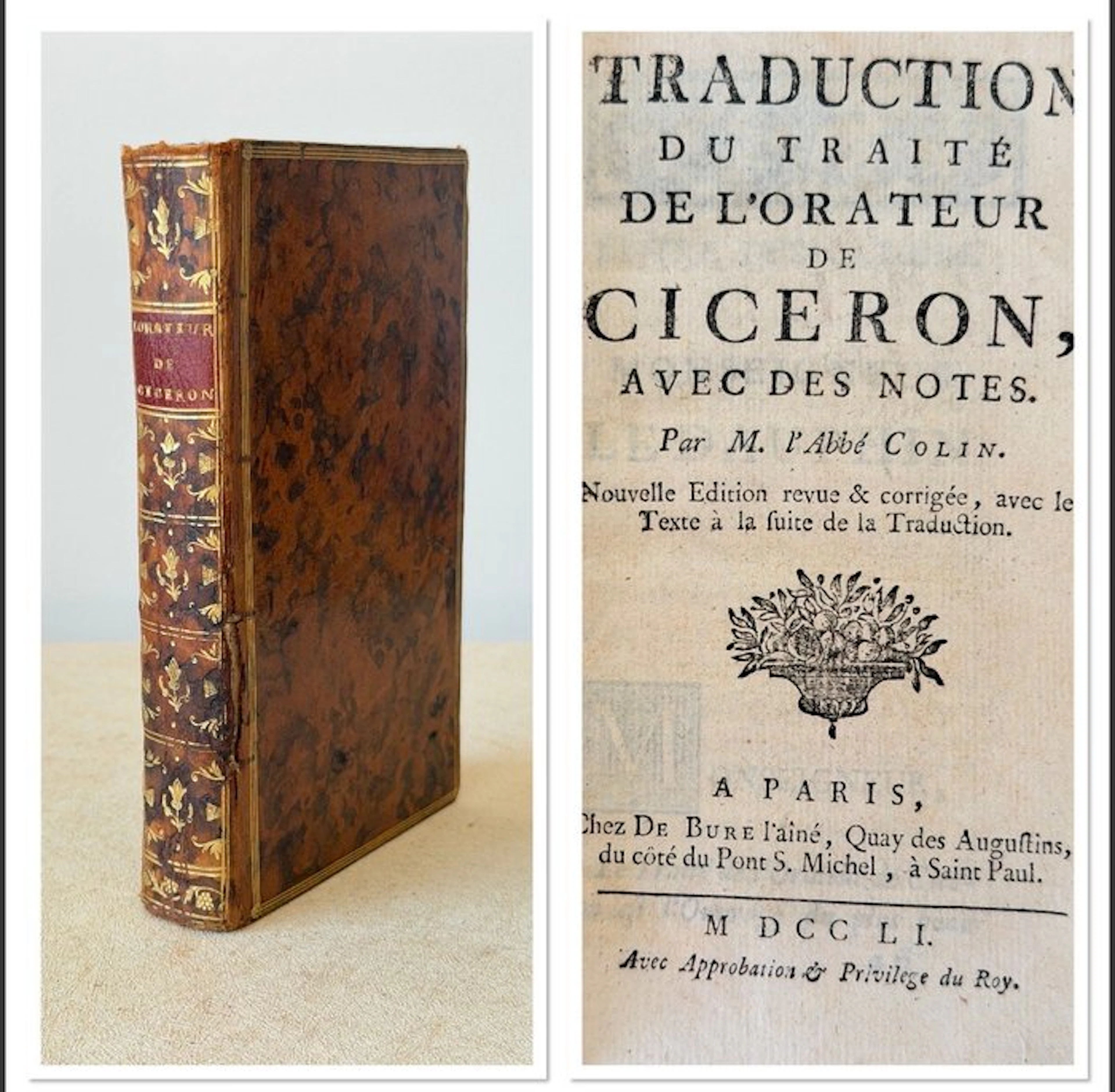 Abbé Colin - Traité de l’orateur de Cicéron - 1751