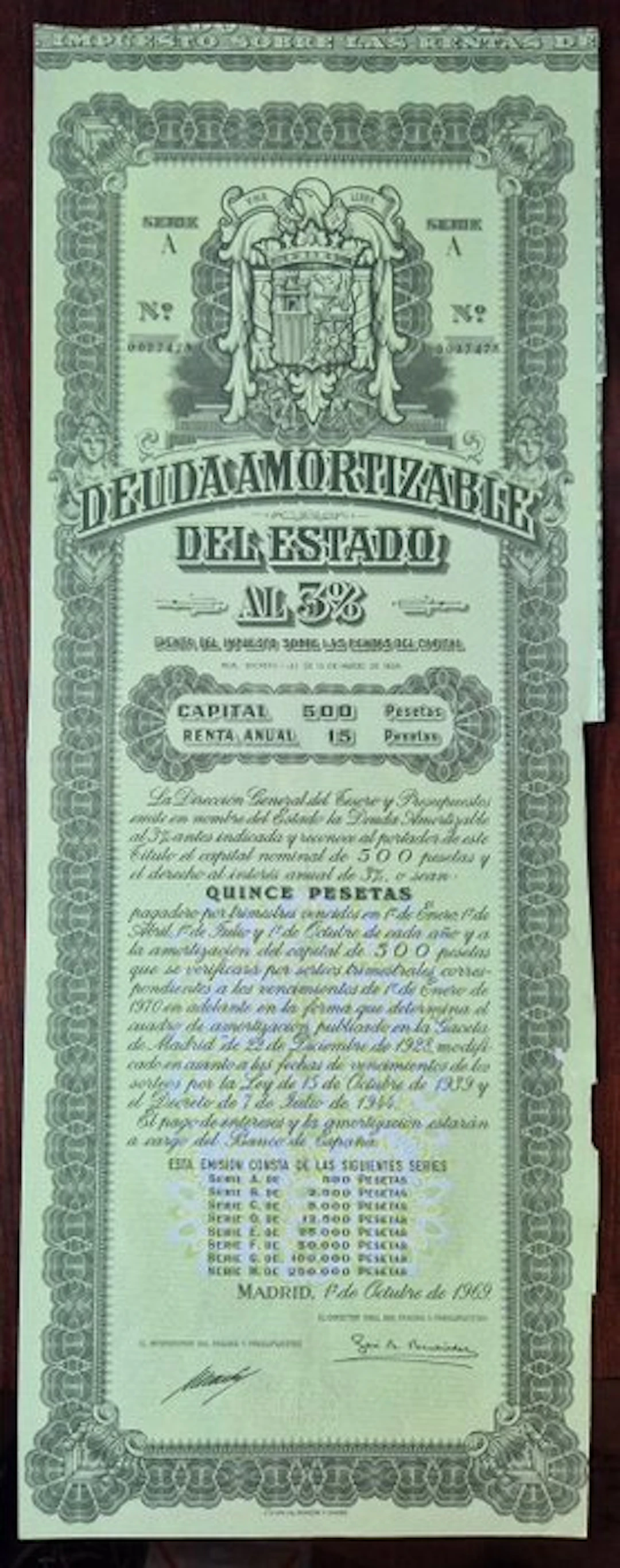 Spain. 500 Peseta -State debt 1969 -decorative (No reserve price)