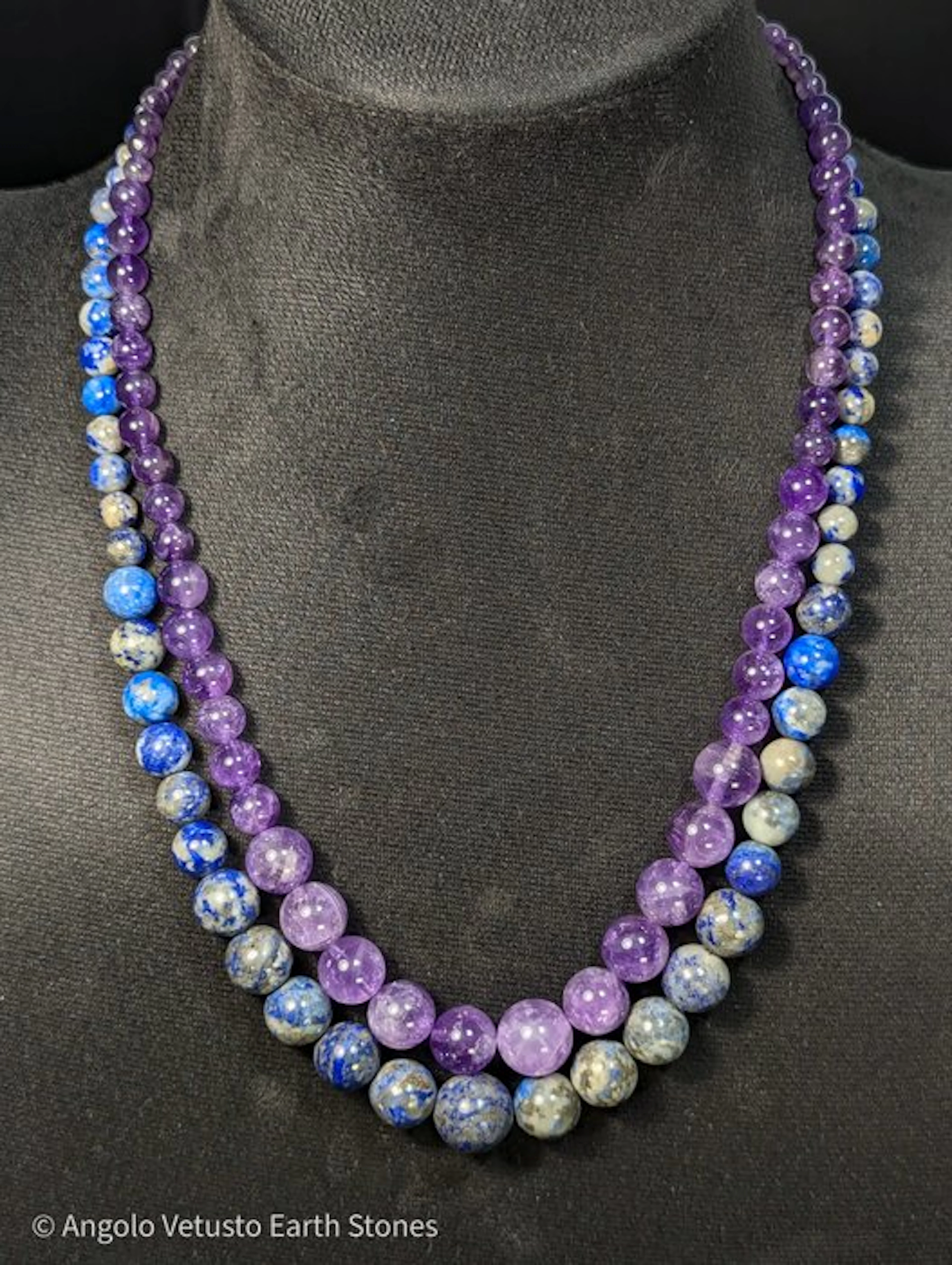 2x Elegant Natural Amethyst and Lapis Lazuli Necklaces –...