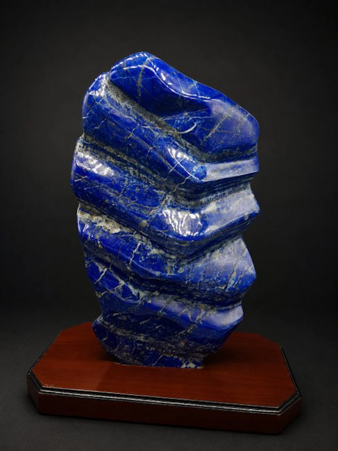 Abstract Lapis Lazuli Sculpture – Deep Blue with Calcite...