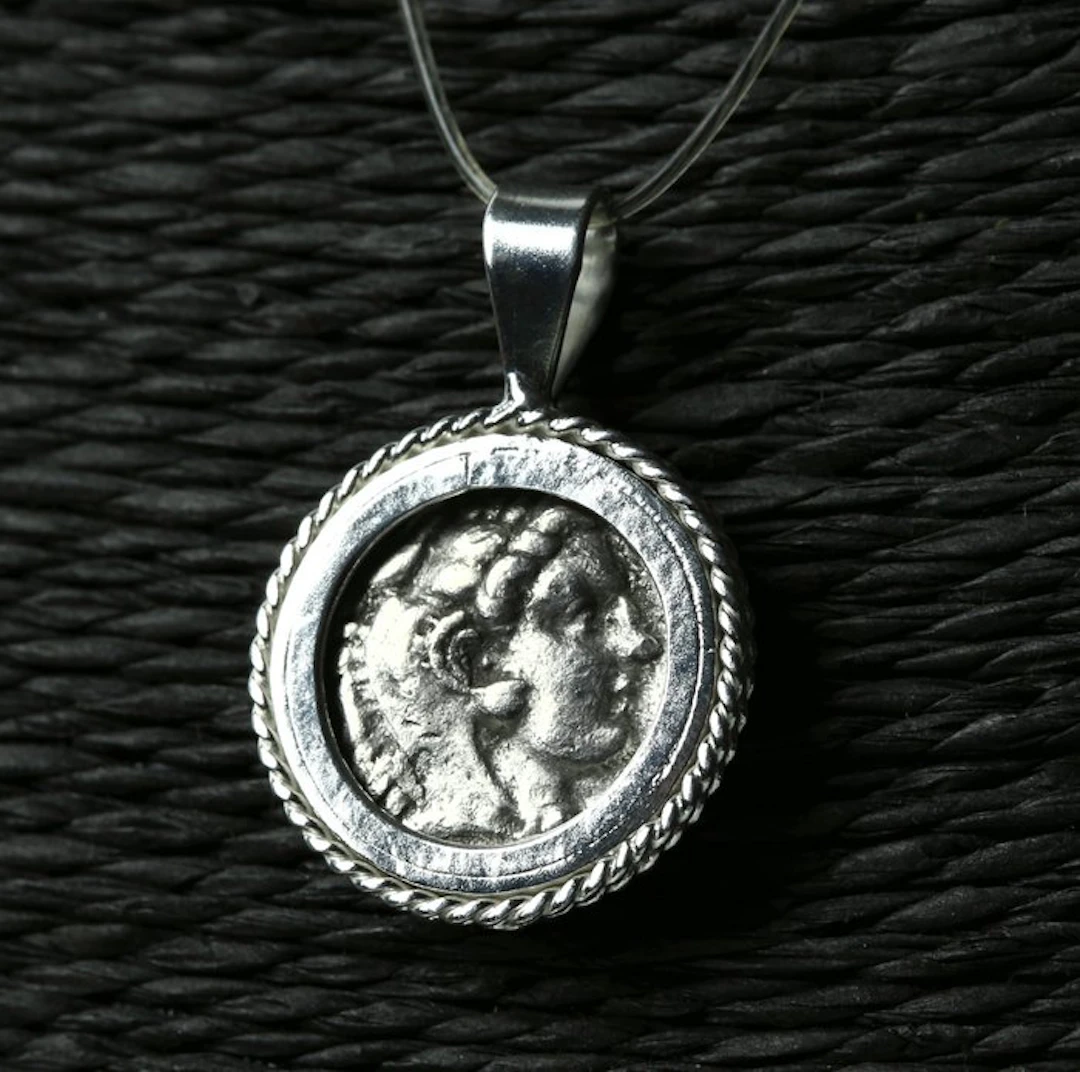 Modern Silver Pendant with Ancient Greek Alexander the...