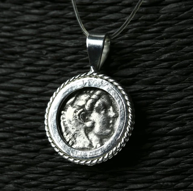 Modern Silver Pendant with Ancient Greek Alexander the...