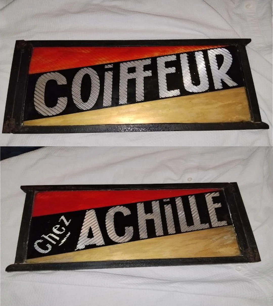 Double-sided Art Deco Églomisé Glass Sign "Hairdresser –...