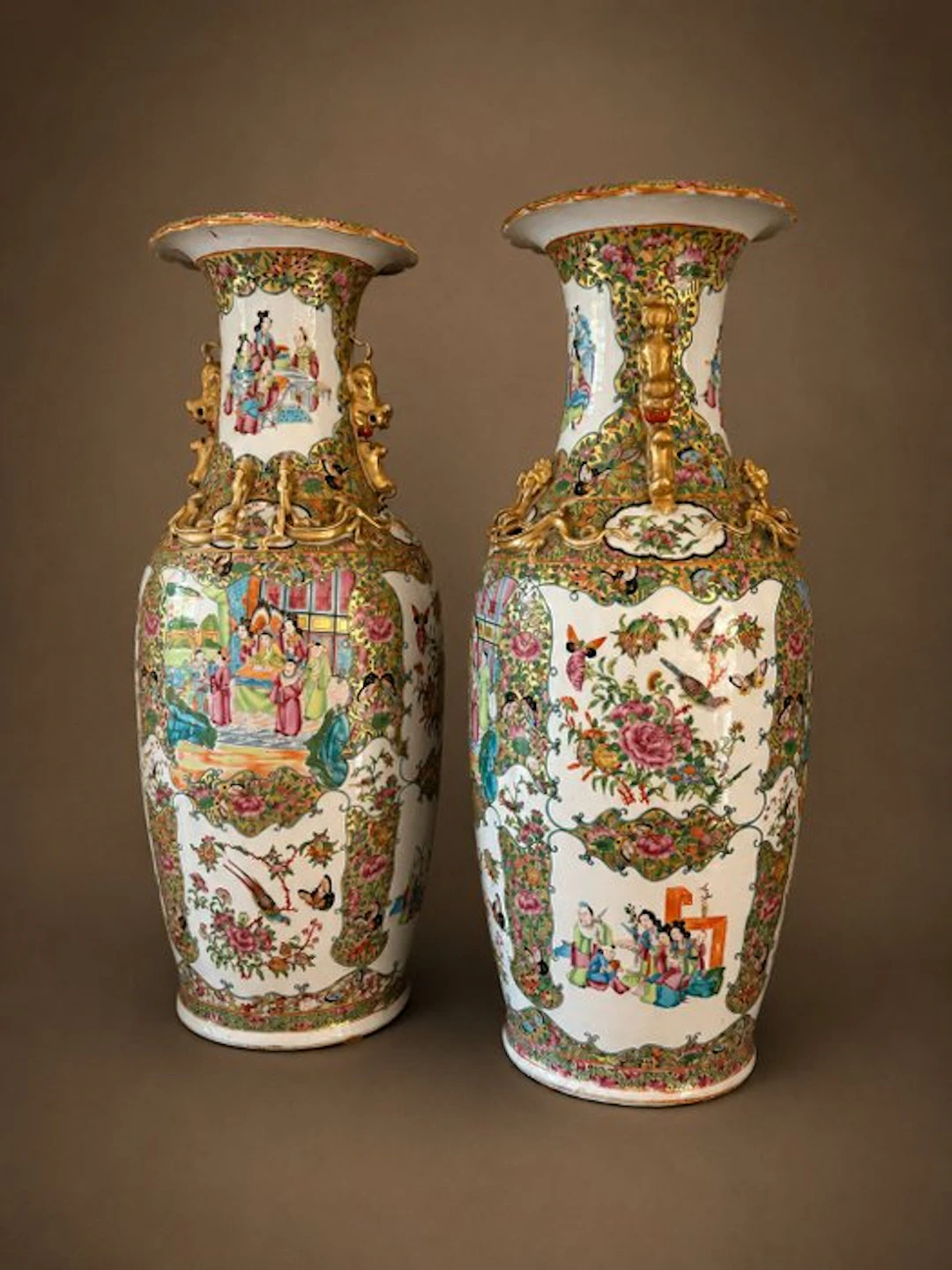 A pair of large Chinese Canton famille-rose vases –...