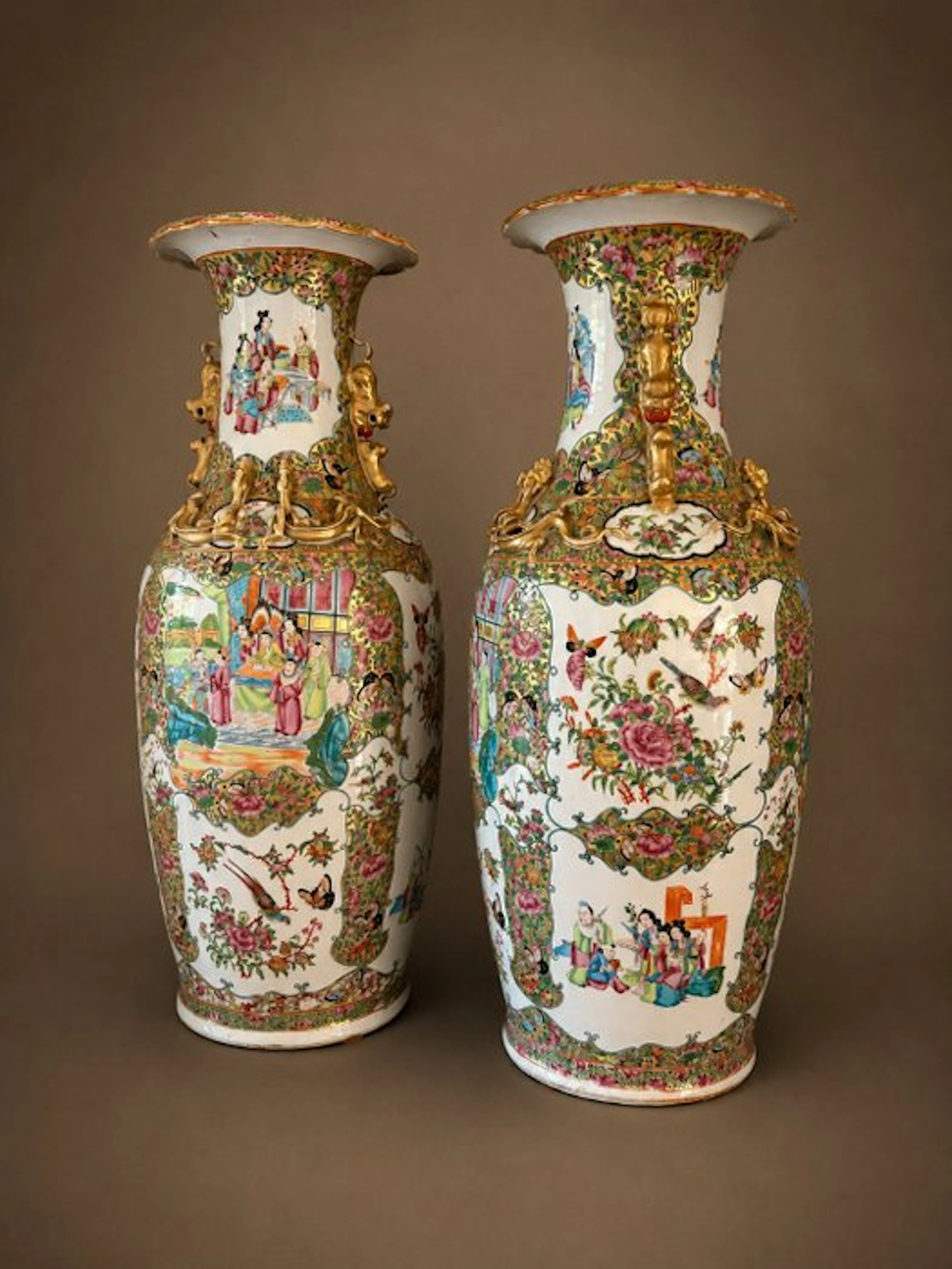 A pair of large Chinese Canton famille-rose vases –...