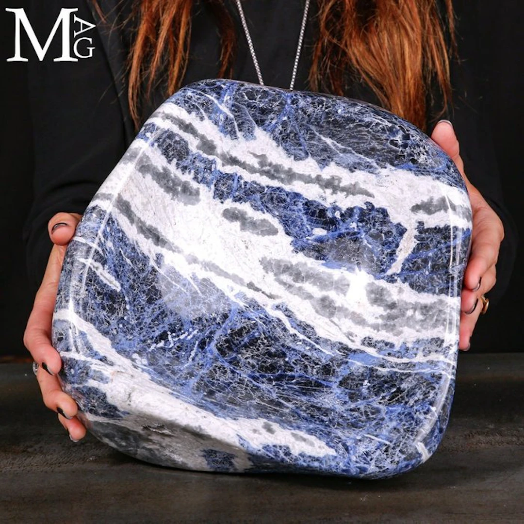 Deep Blue Sodalite with Intricate White Calcite Veining...
