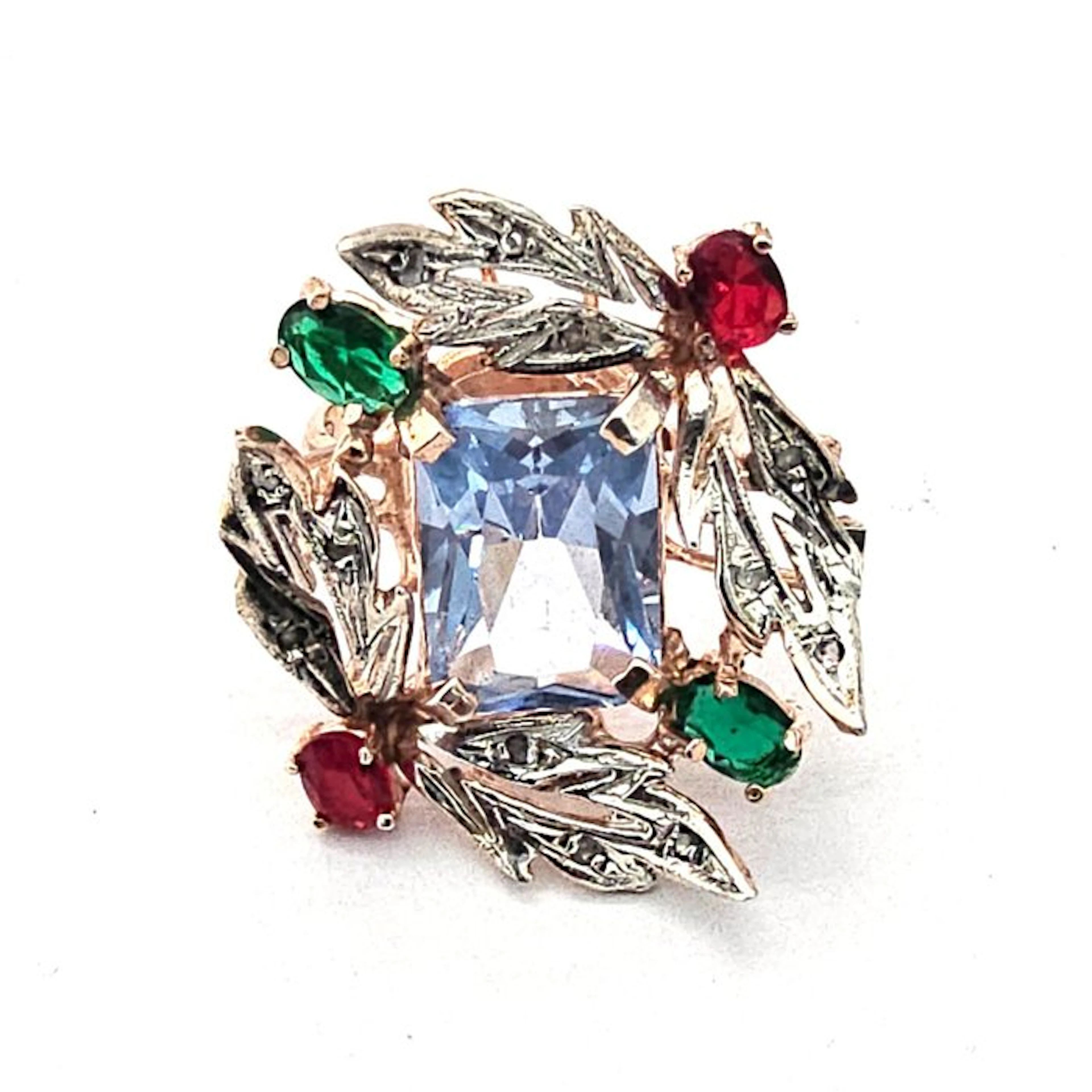 No reserve price - Ring - 9 kt. Rose gold, Silver Diamond (Natural) - Spinel
