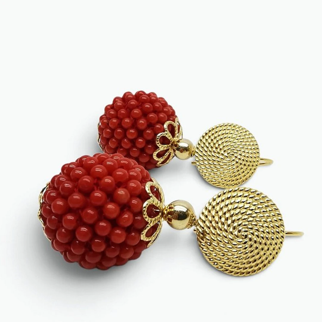 Blood Coral - Silver - Earrings - handmade