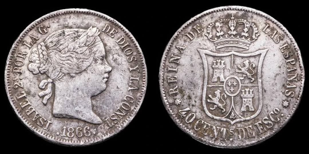 Spain. Isabel II. 40 Centimos Escudo 1866, Sevilla Mint (No reserve price)