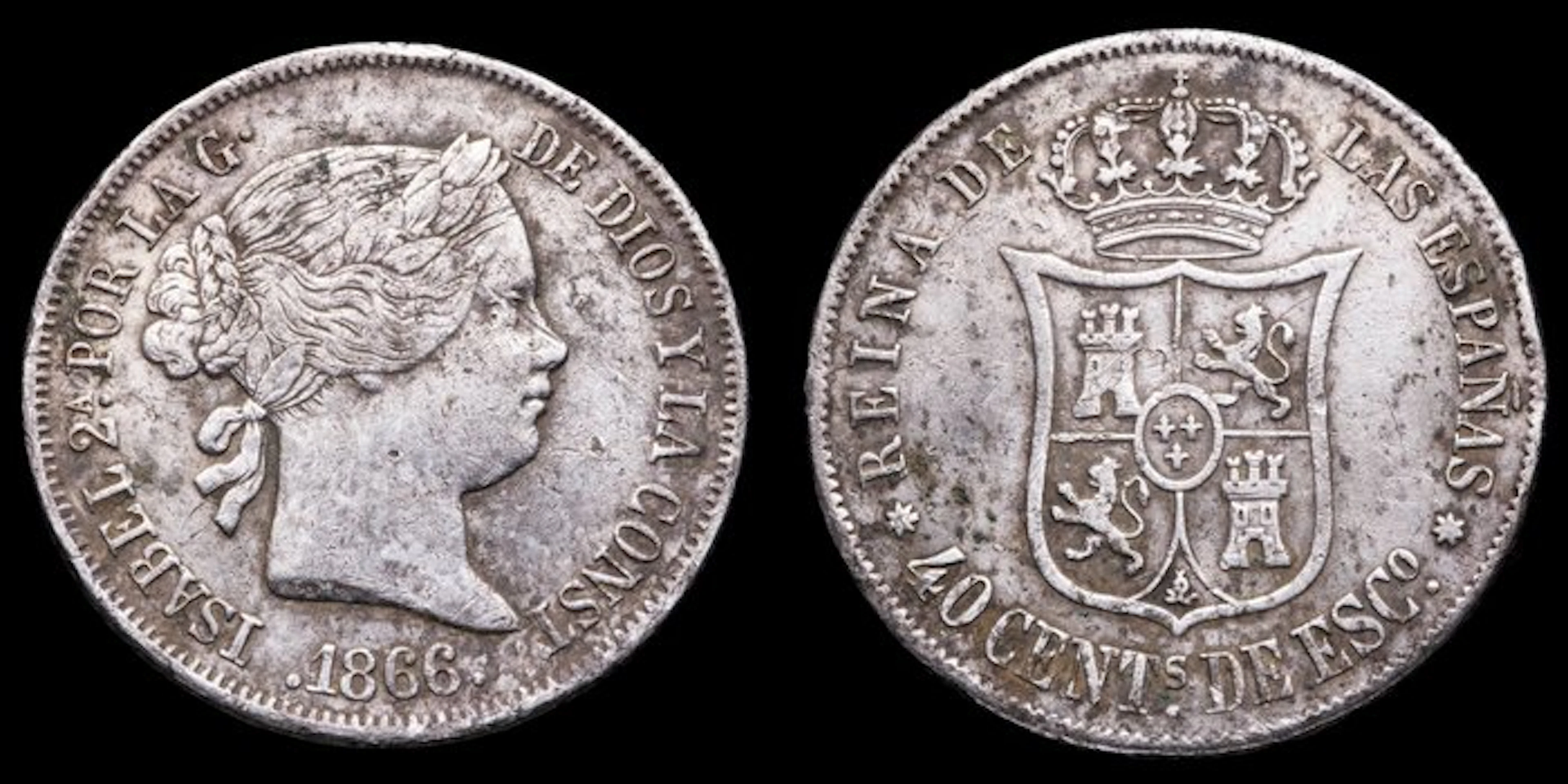 Spain. Isabel II. 40 Centimos Escudo 1866, Sevilla Mint (No reserve price)