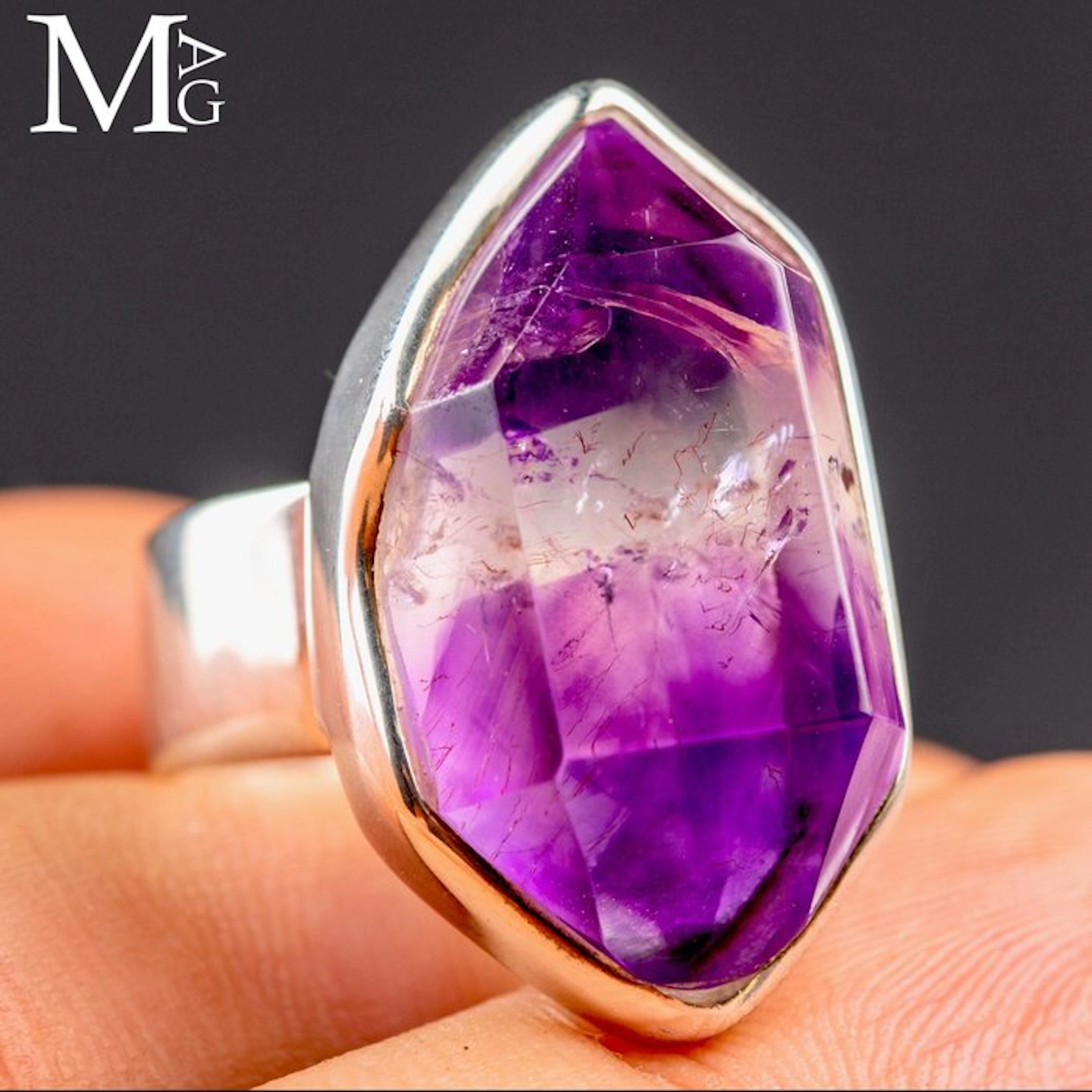 925 Sterling Silver Ring with Hexagonal Bolivian Amethyst...