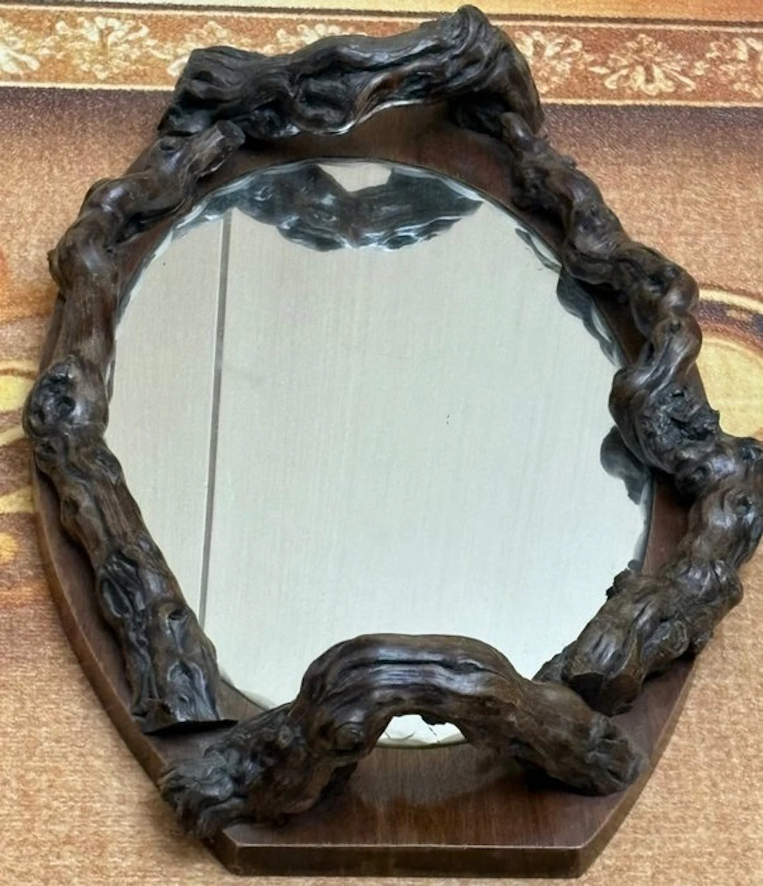 Mirror - Wood, Glass - frame in the shape of a screw.
