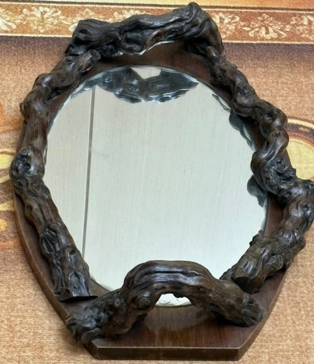 Mirror - Wood, Glass - frame in the shape of a screw.