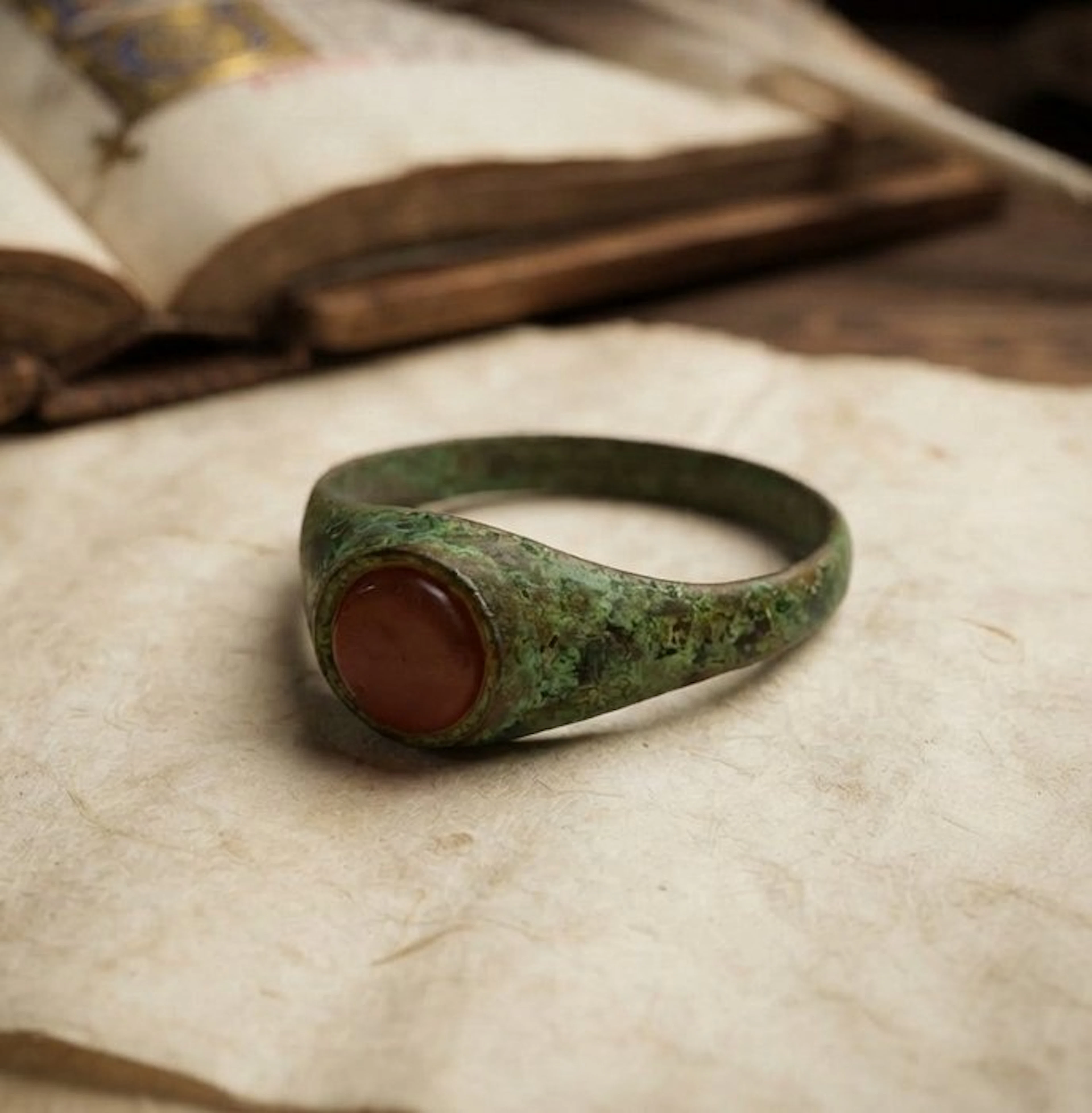 Medieval Bronze Ring with a decorative insert
