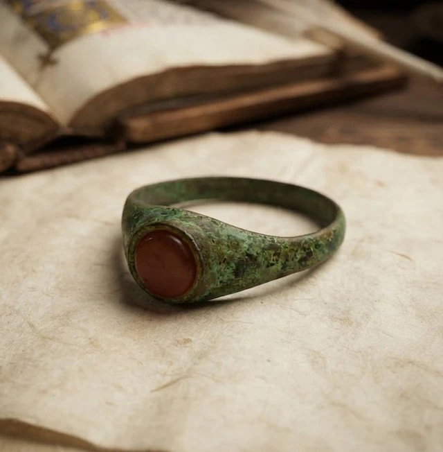Medieval Bronze Ring with a decorative insert