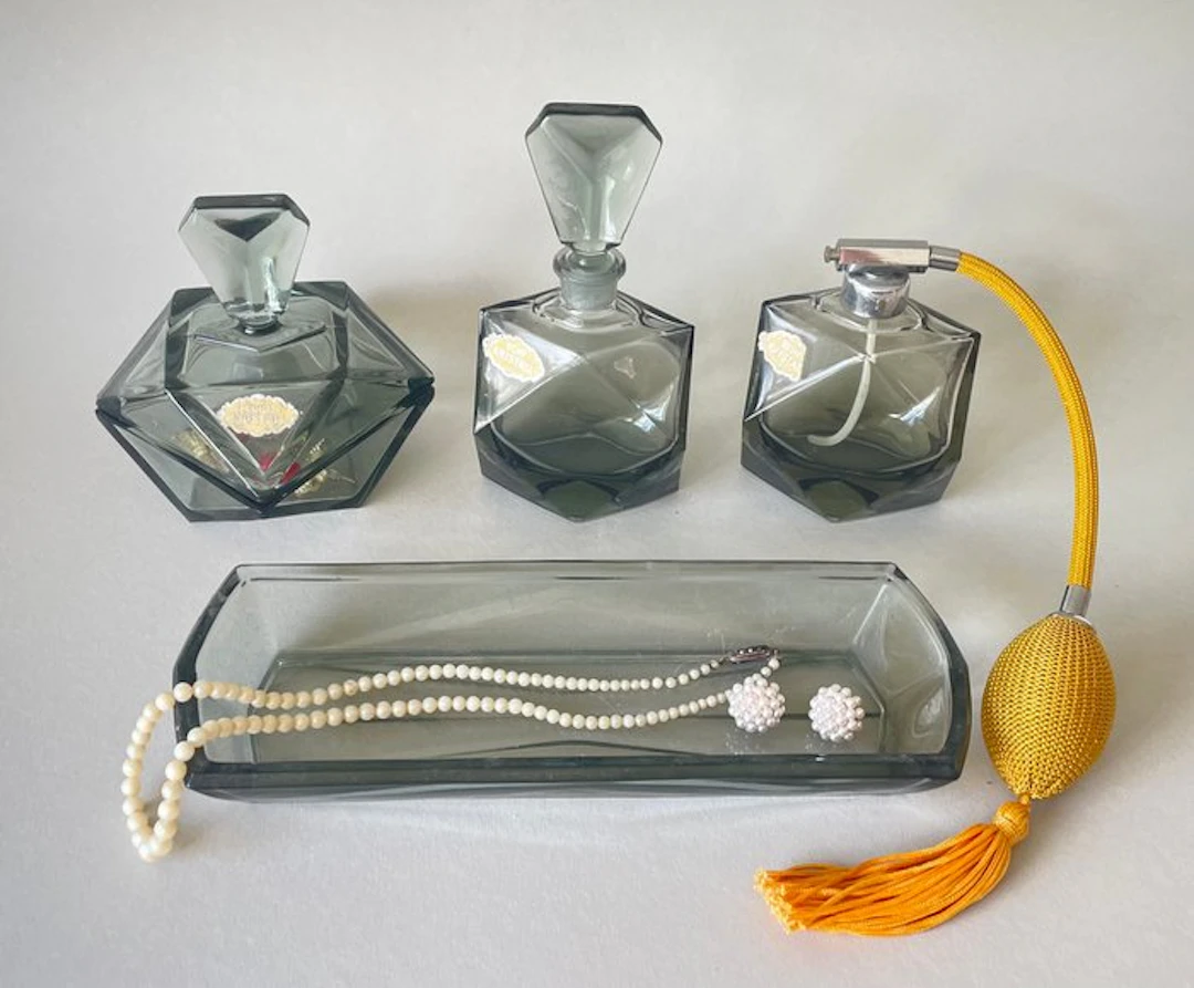 Dressing table set (4) - Crystal - Elegant Art Deco