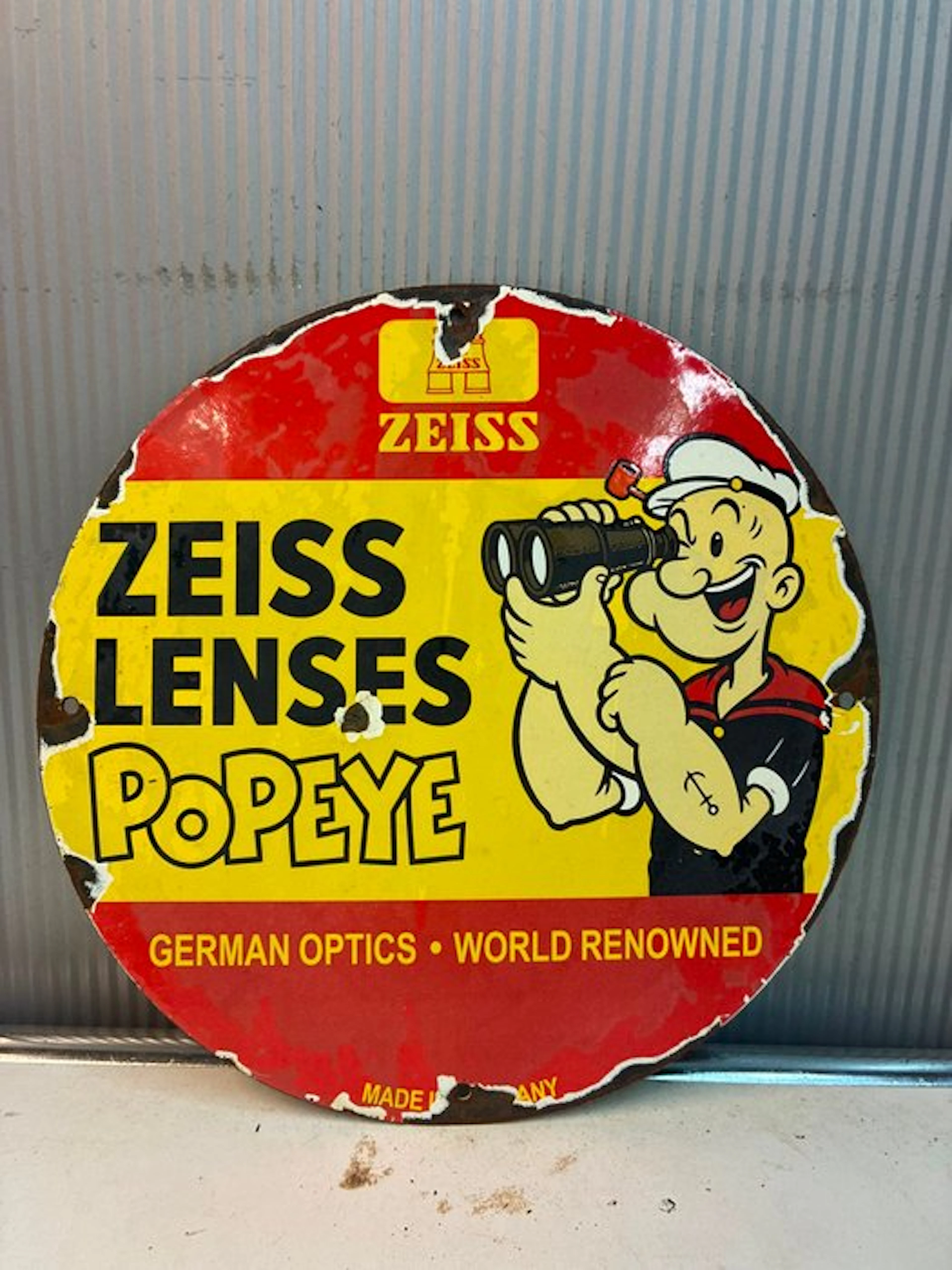 Zeiss Zeiss Lenses Popeye – Rond Emaille Reclamebord Camera accessories