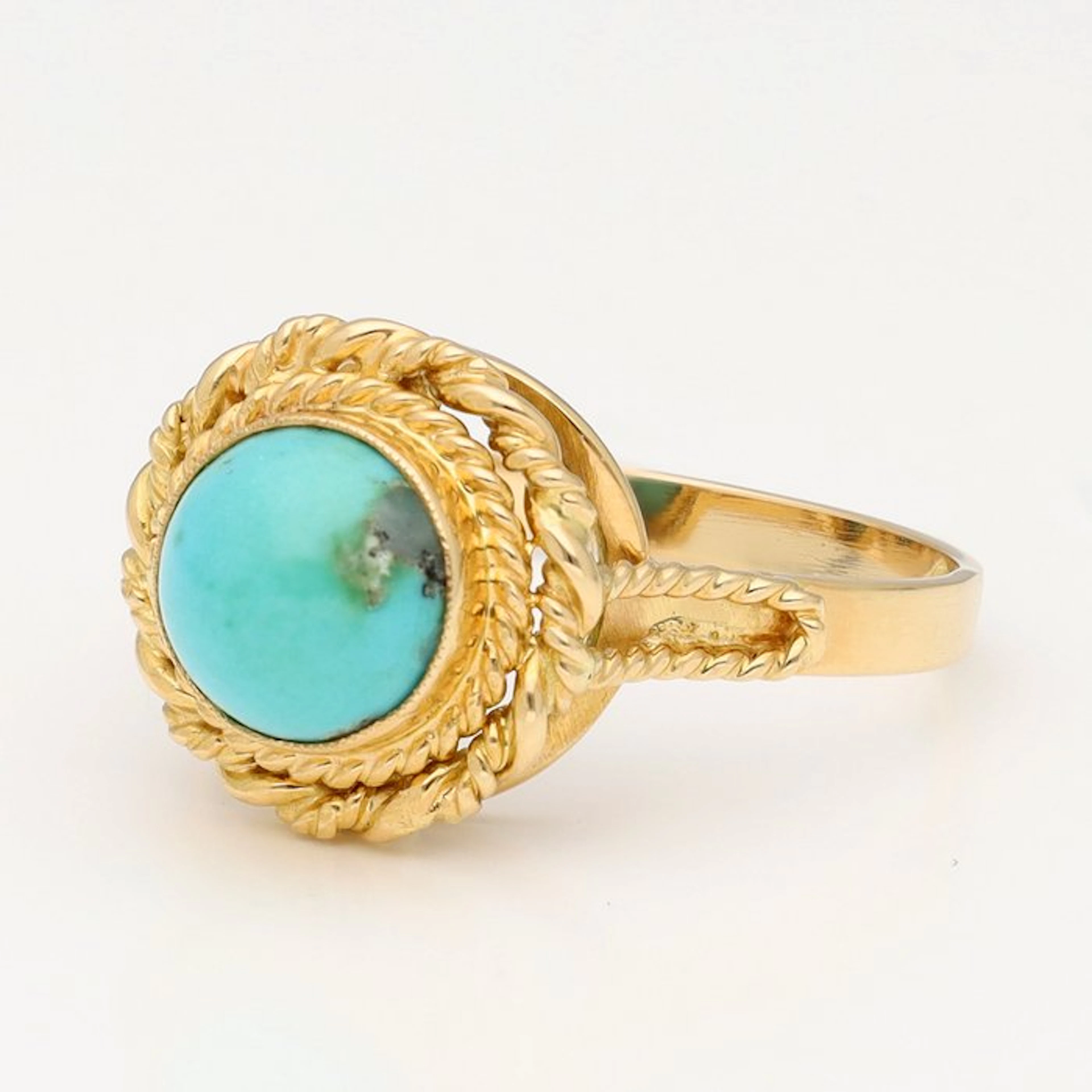 Ring - 18 kt. Yellow gold - 1.26ct. tw. Turquoise