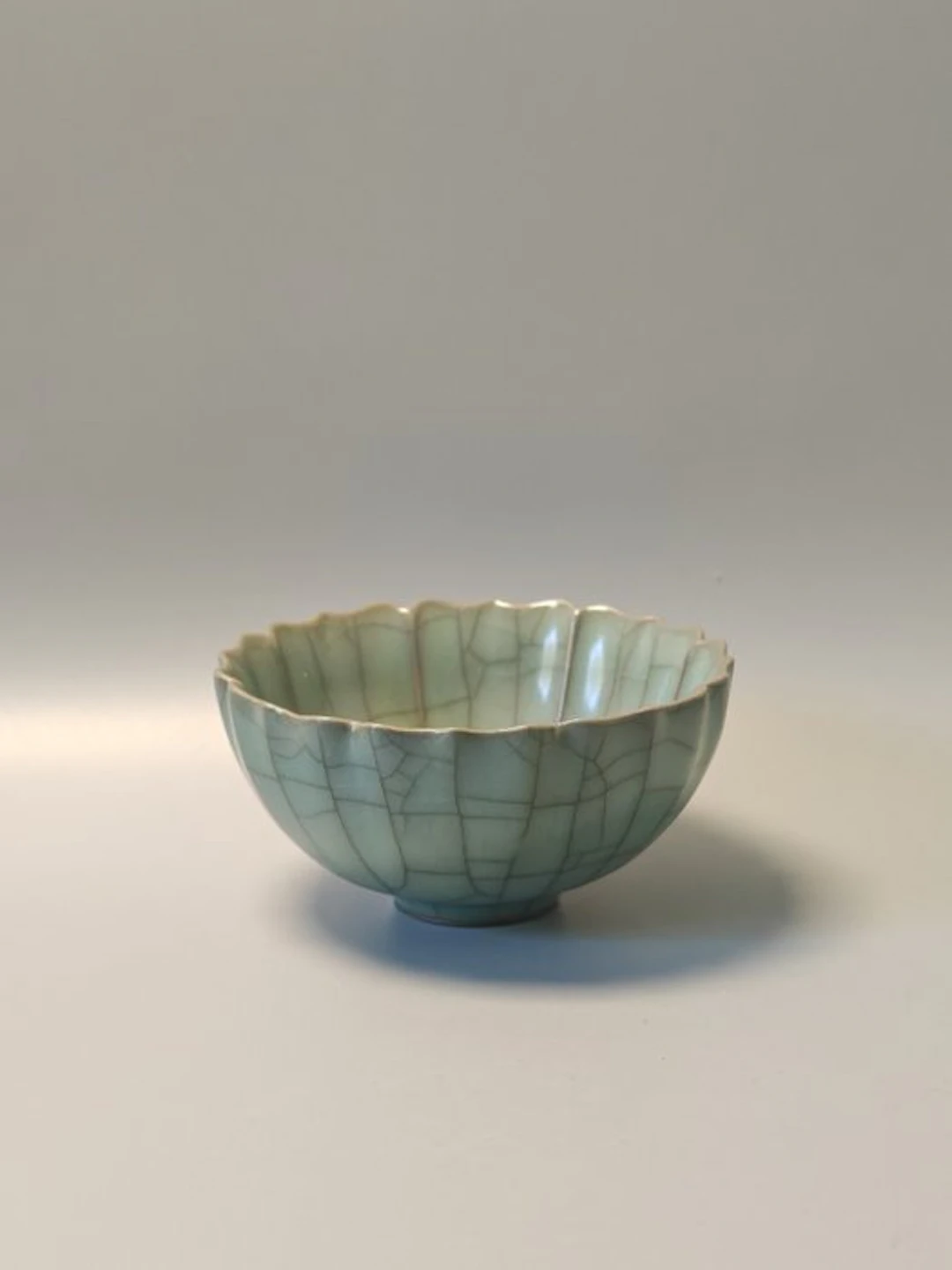 Celadon-Glazed Bowl with Chrysanthemum-Petal Rim...