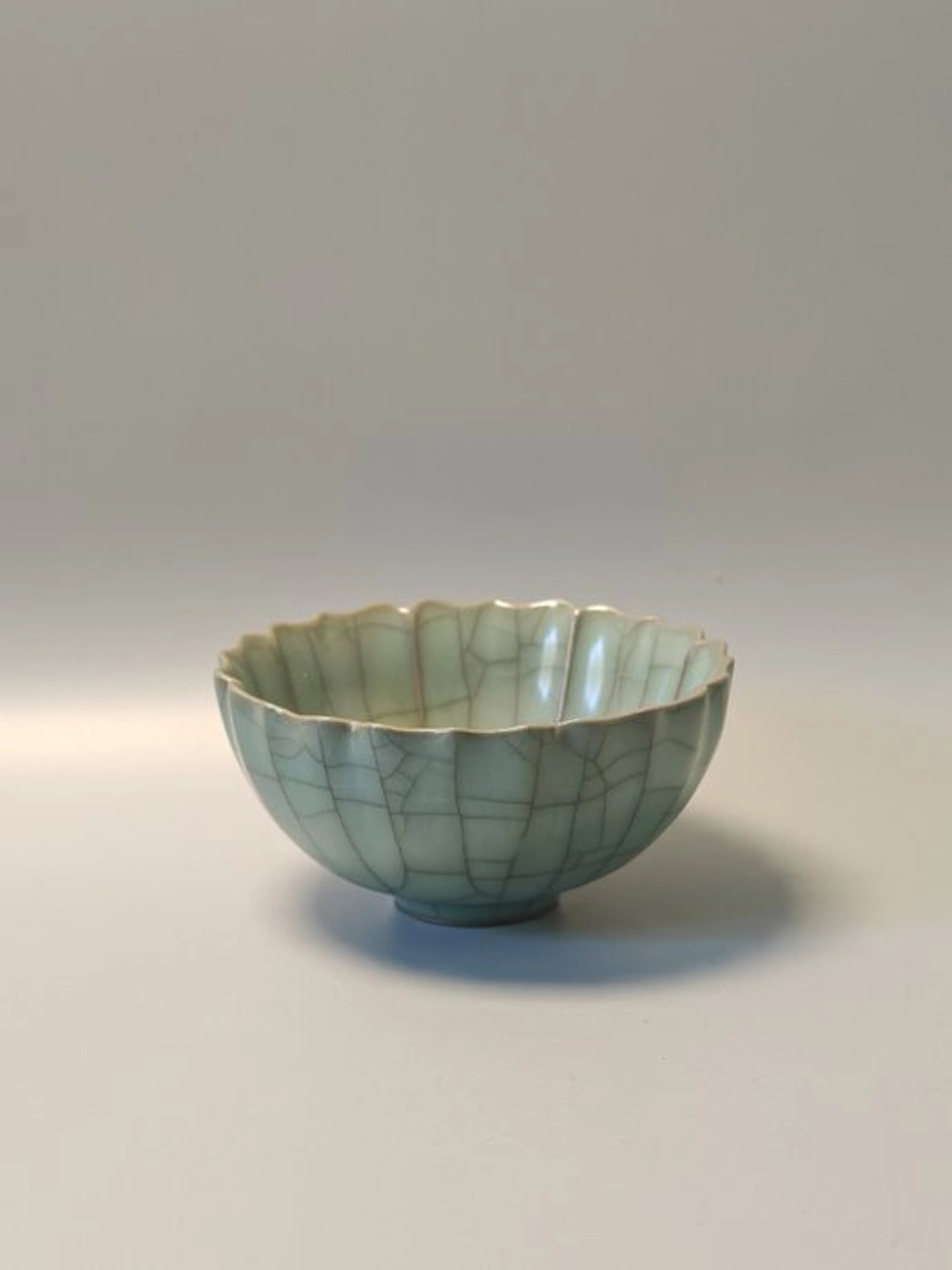 Celadon-Glazed Bowl with Chrysanthemum-Petal Rim...