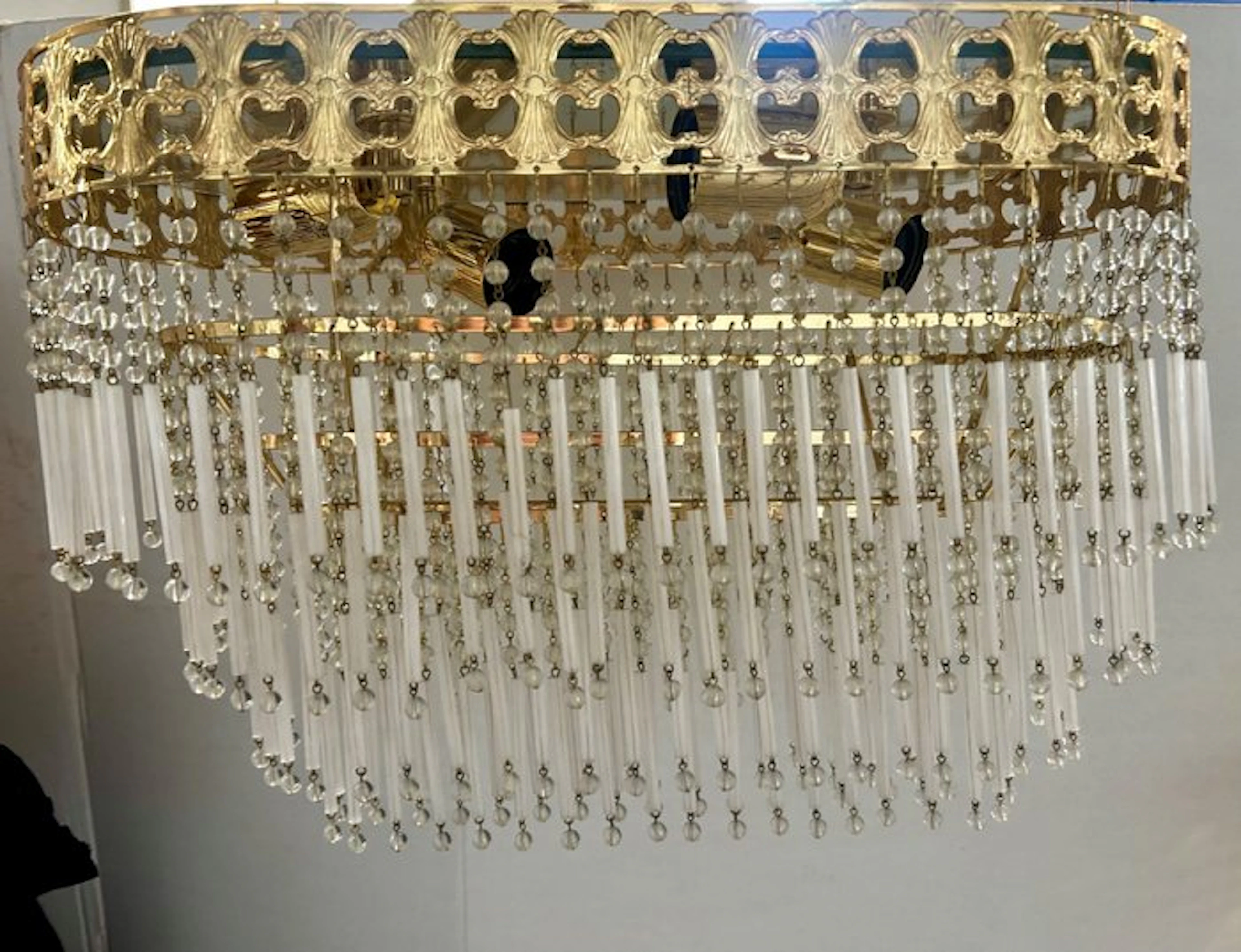 Ceiling lamp - Gilt brass, Opaline glass - Straw Ceiling Light