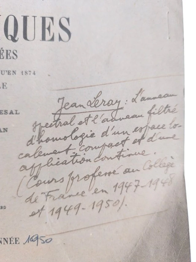 Signed; Jean Leray - Naissance de la suite spectrale au Collège de