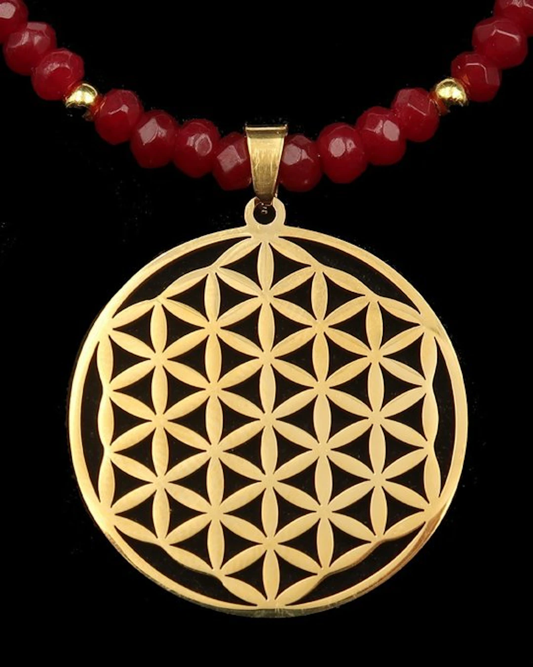 Ruby - Sacred Flower of Life Necklace: Harmony & Vital...