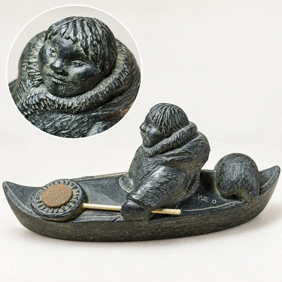 Inuit en kayak - Sculpture - Canada (No reserve price)