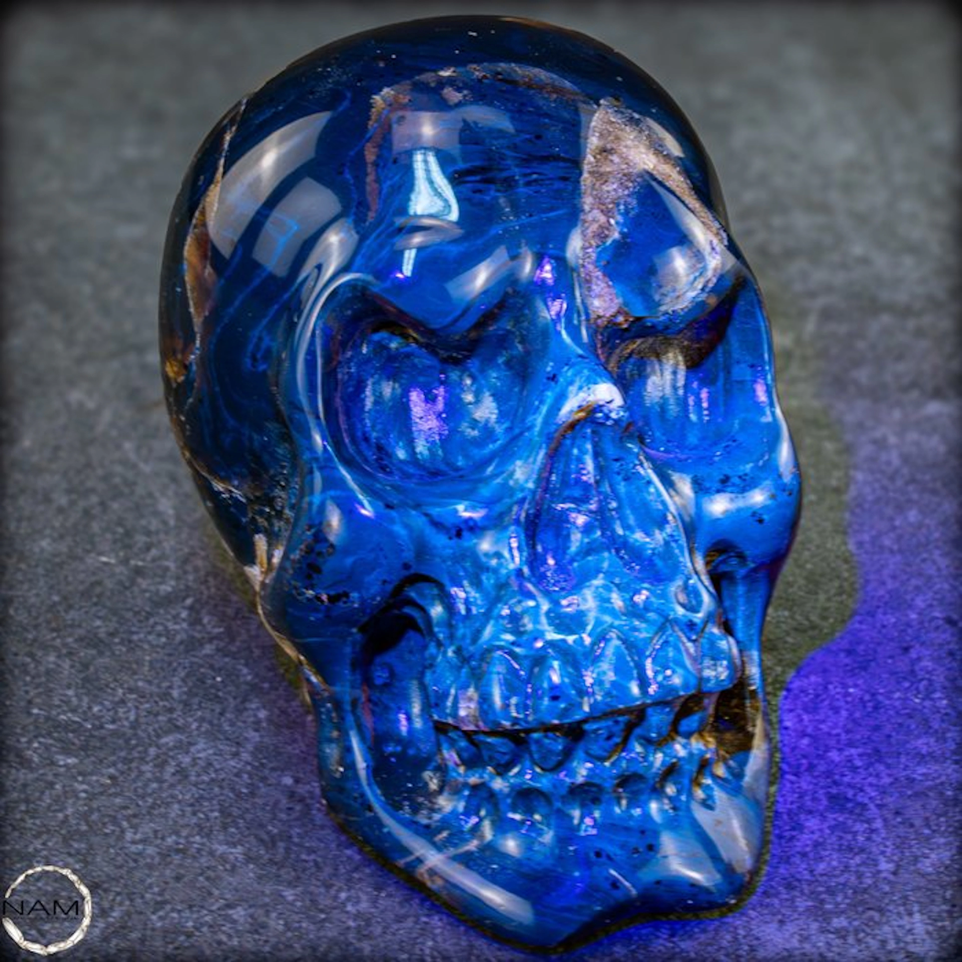 Natural Blue-Red Amber Skull- 220.91 g