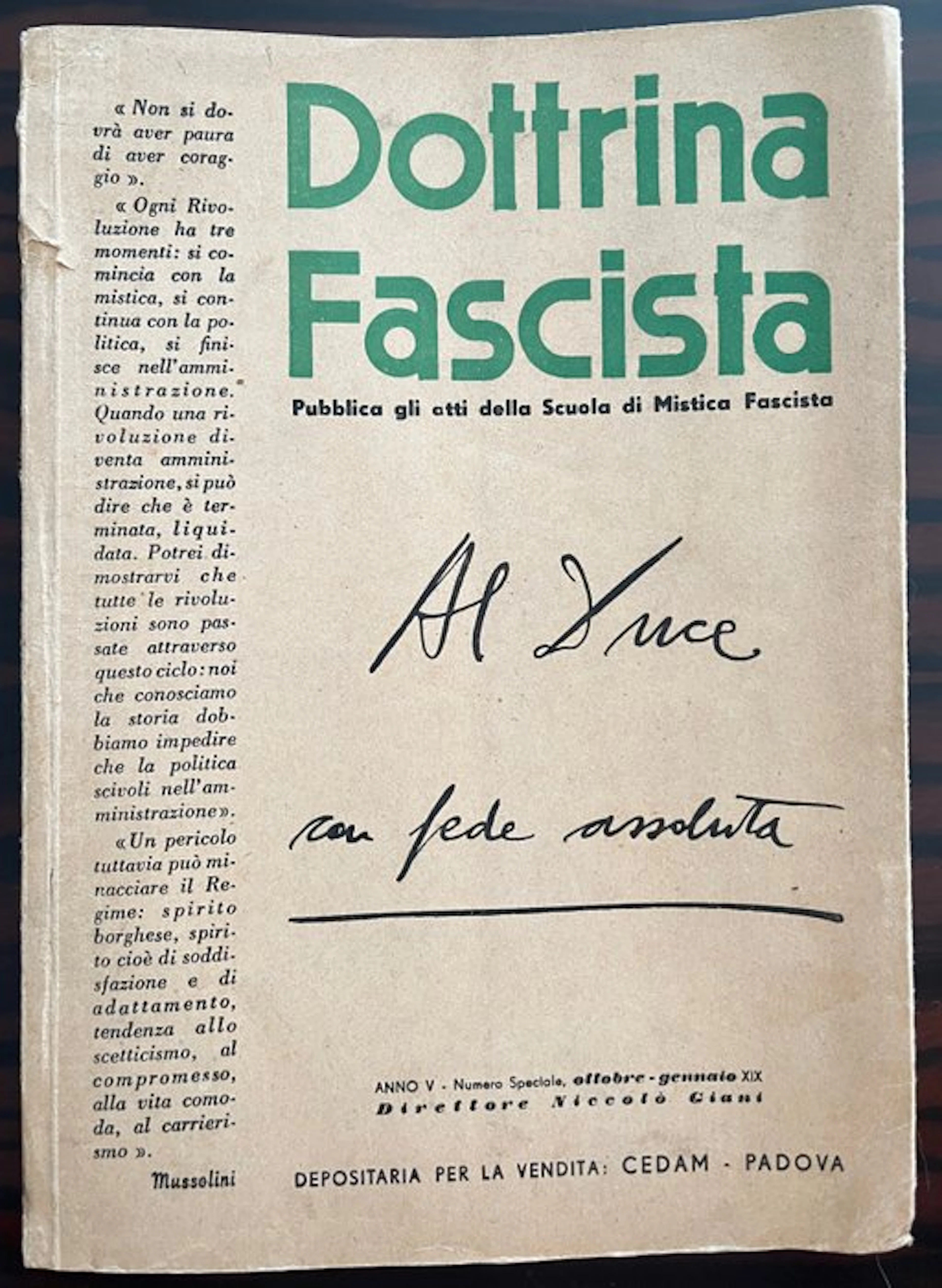Niccolò Giani - Rare Journal, Dottrina Fascista — Anno V, Numero Speciale
