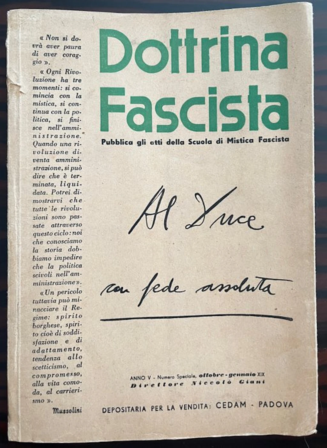 Niccolò Giani - Rare Journal, Dottrina Fascista — Anno V, Numero Speciale