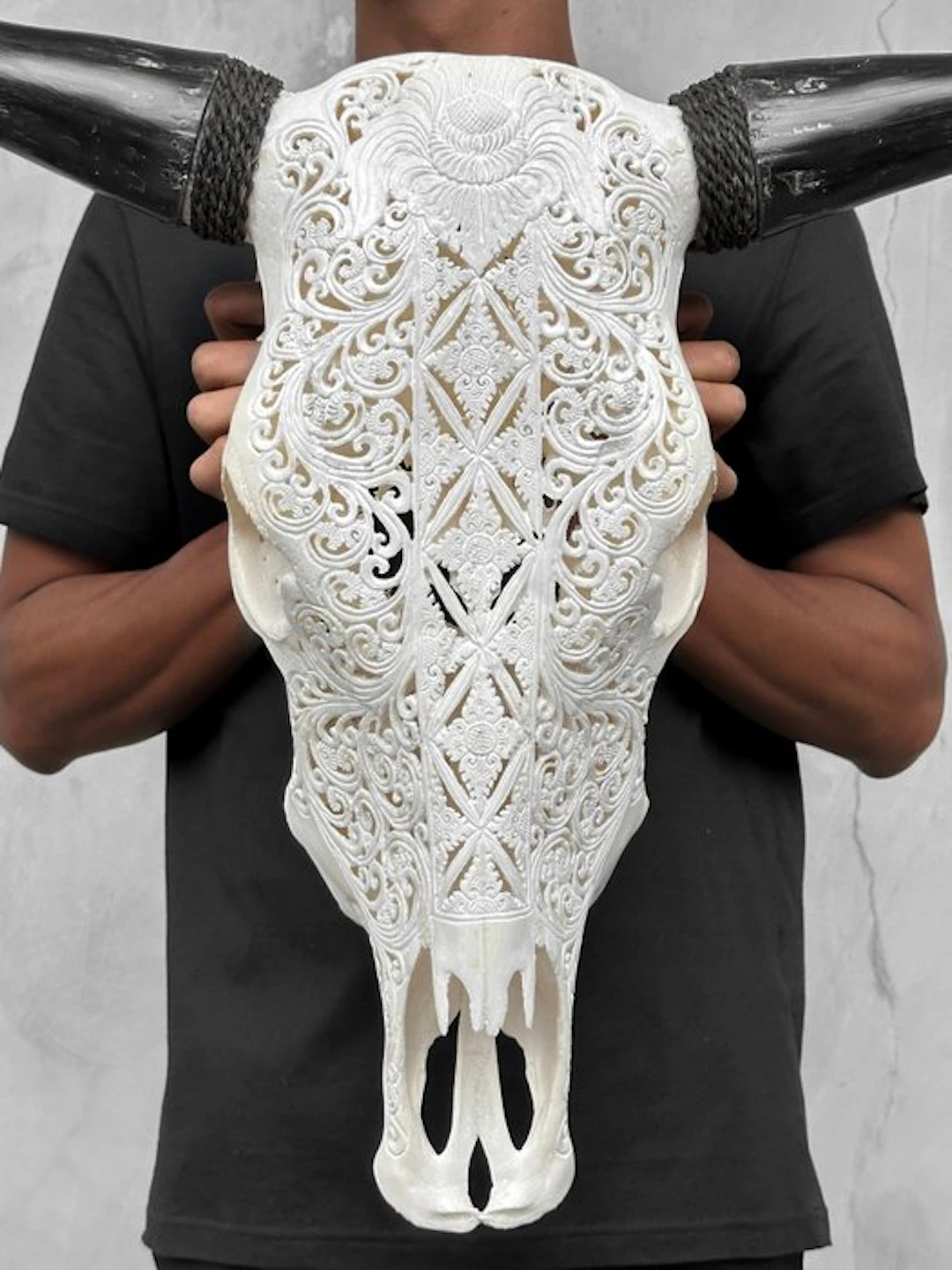NO RESERVE PRICE - Authentic Large White Carved Bull...
