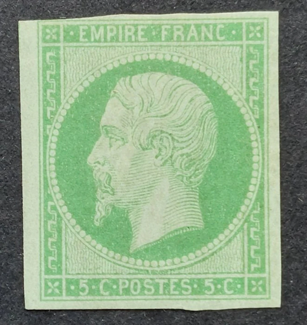 France 1854 - Napoléon III, plain edge, 5 c. green, signed Calves. - Yvert 12