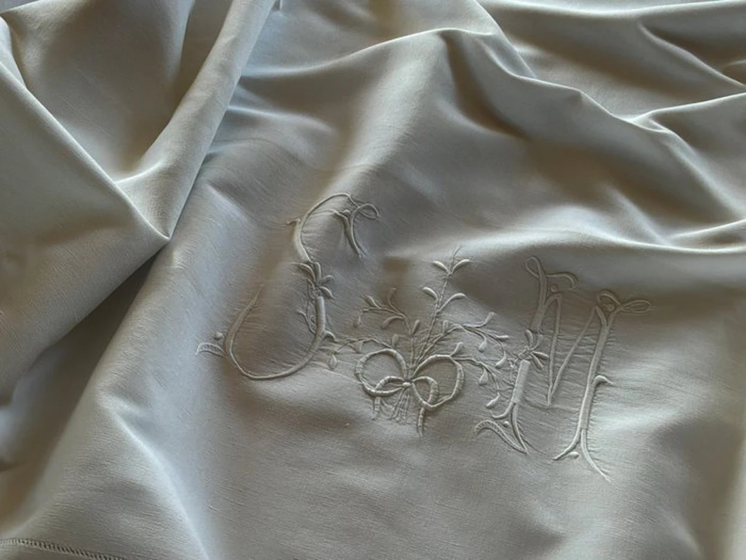 Early XXth Century Marriage bed linen with S.M. initials - Textile