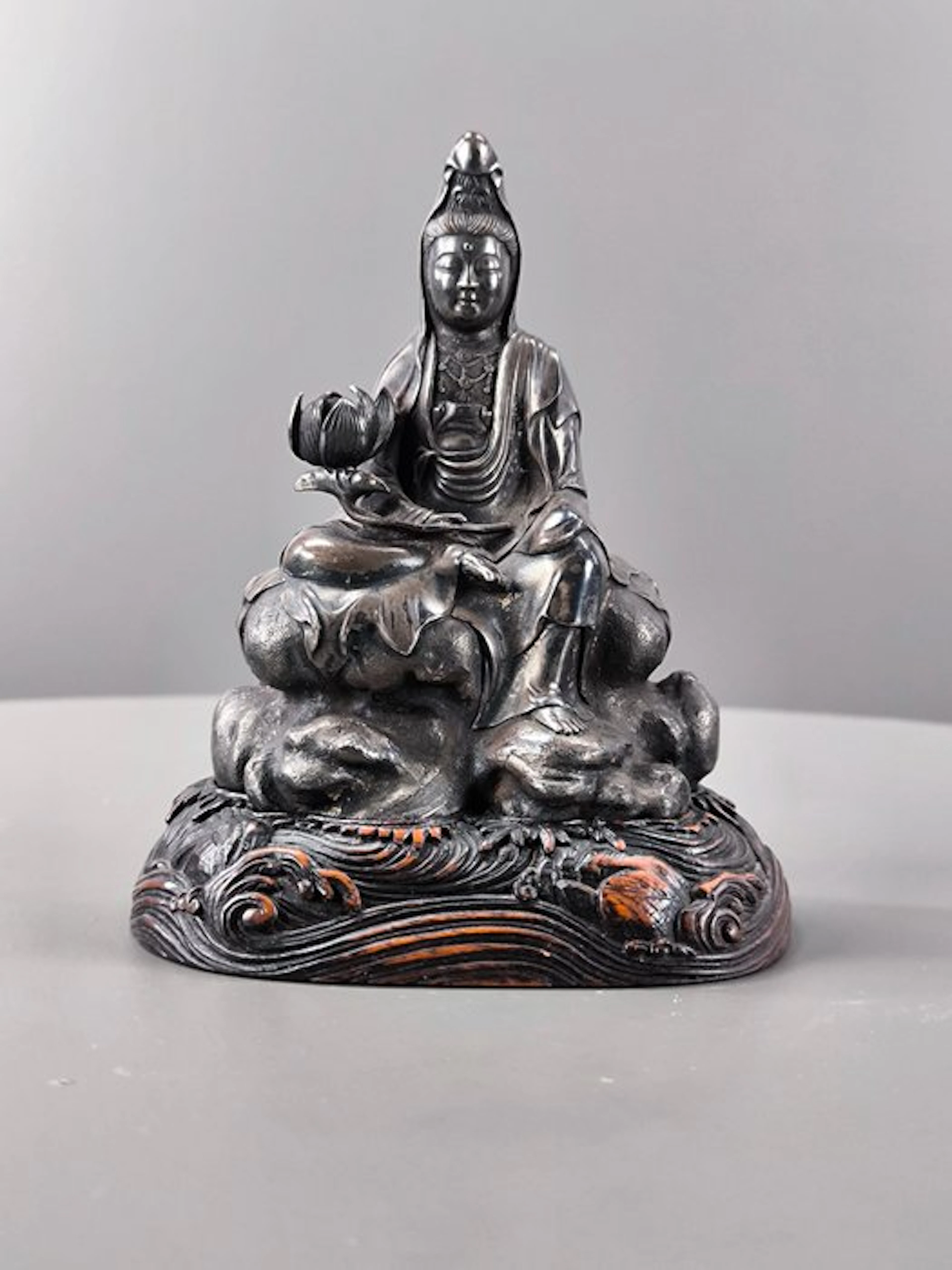 Ancient Chinese Bronze Guanyin in regal ease (Zizai...