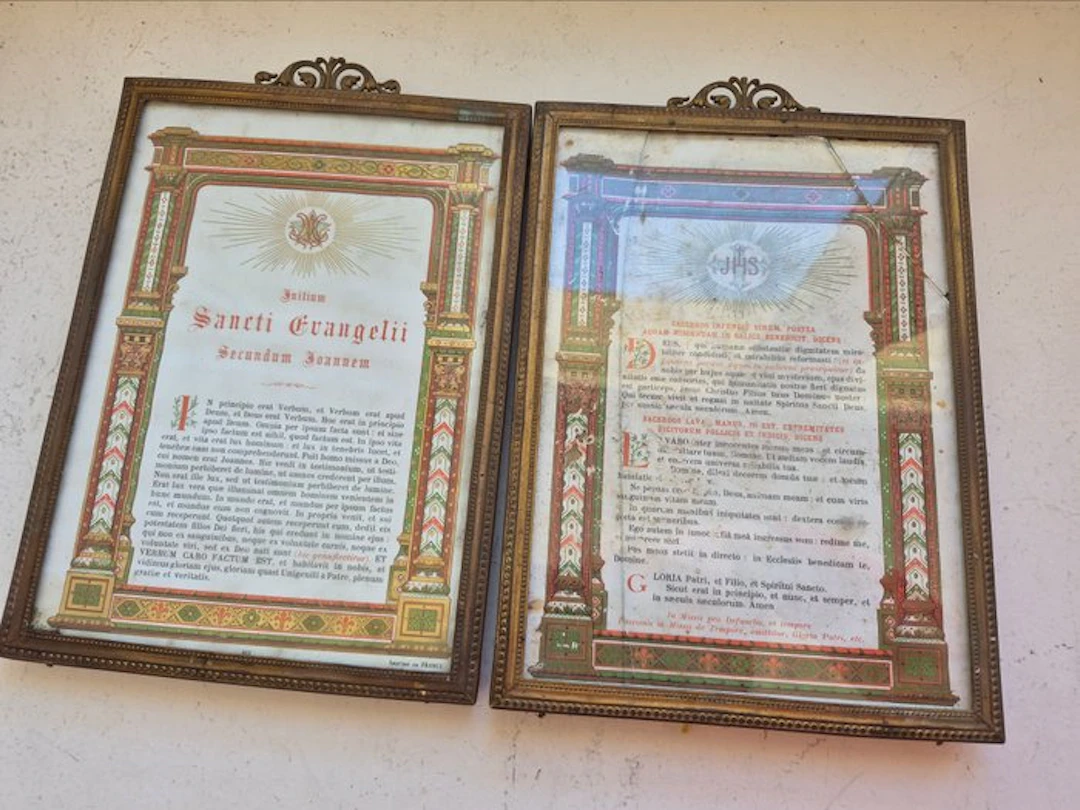Pair of altar canons - 18 x 26 cm - Bronze, Glass, Paper - 1850-1900
