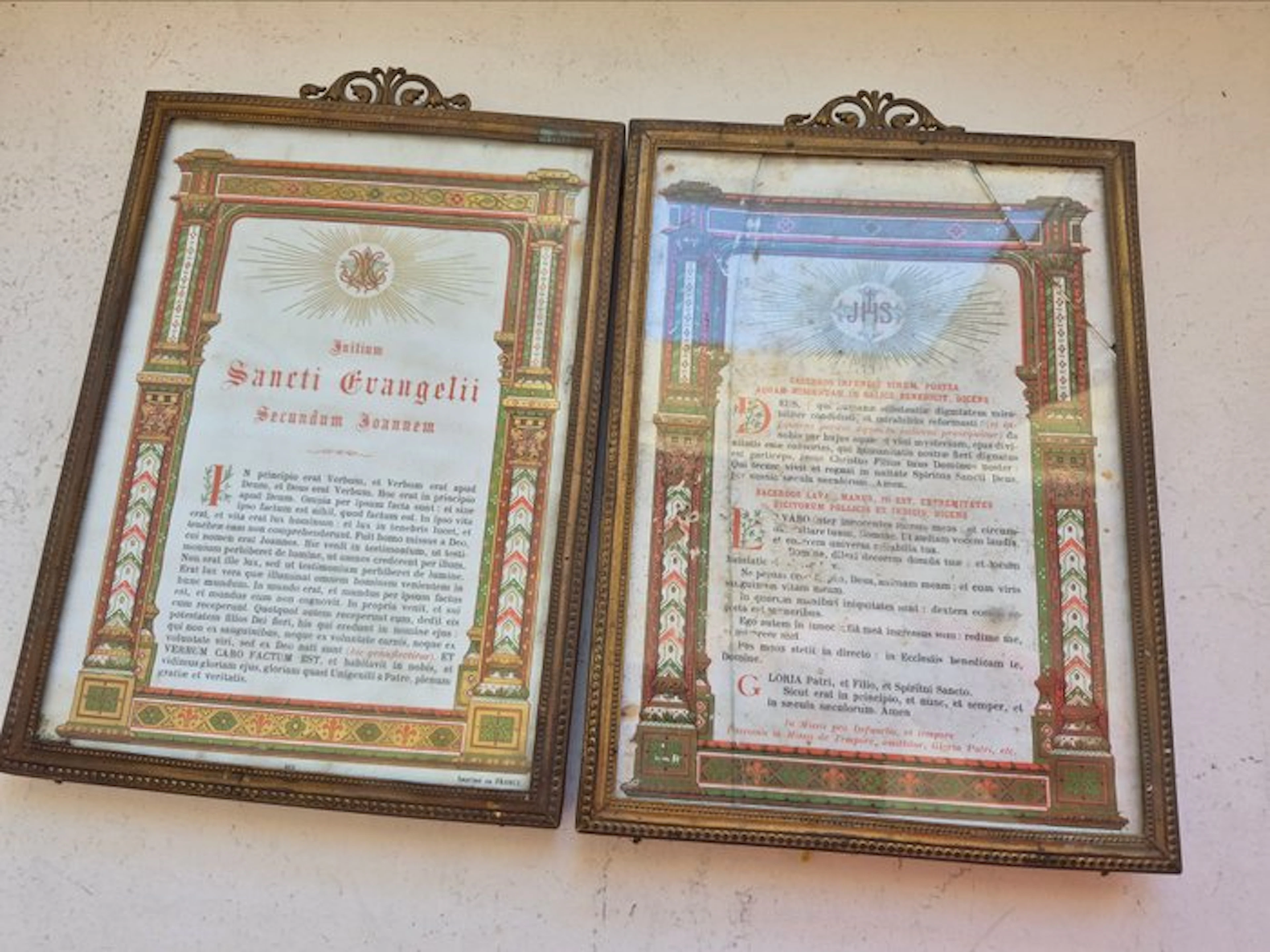 Pair of altar canons - 18 x 26 cm - Bronze, Glass, Paper - 1850-1900