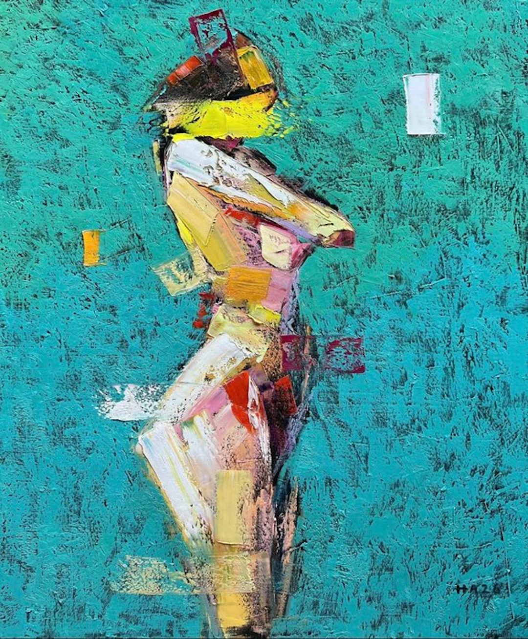 Hoang Anh - Éclat dans le Turquoise ↑120 →100 cm