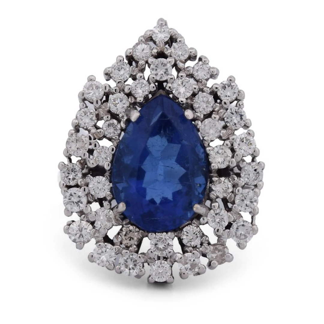 Ring - 18 kt. White gold - 7.34ct. tw. Sapphire - Diamond