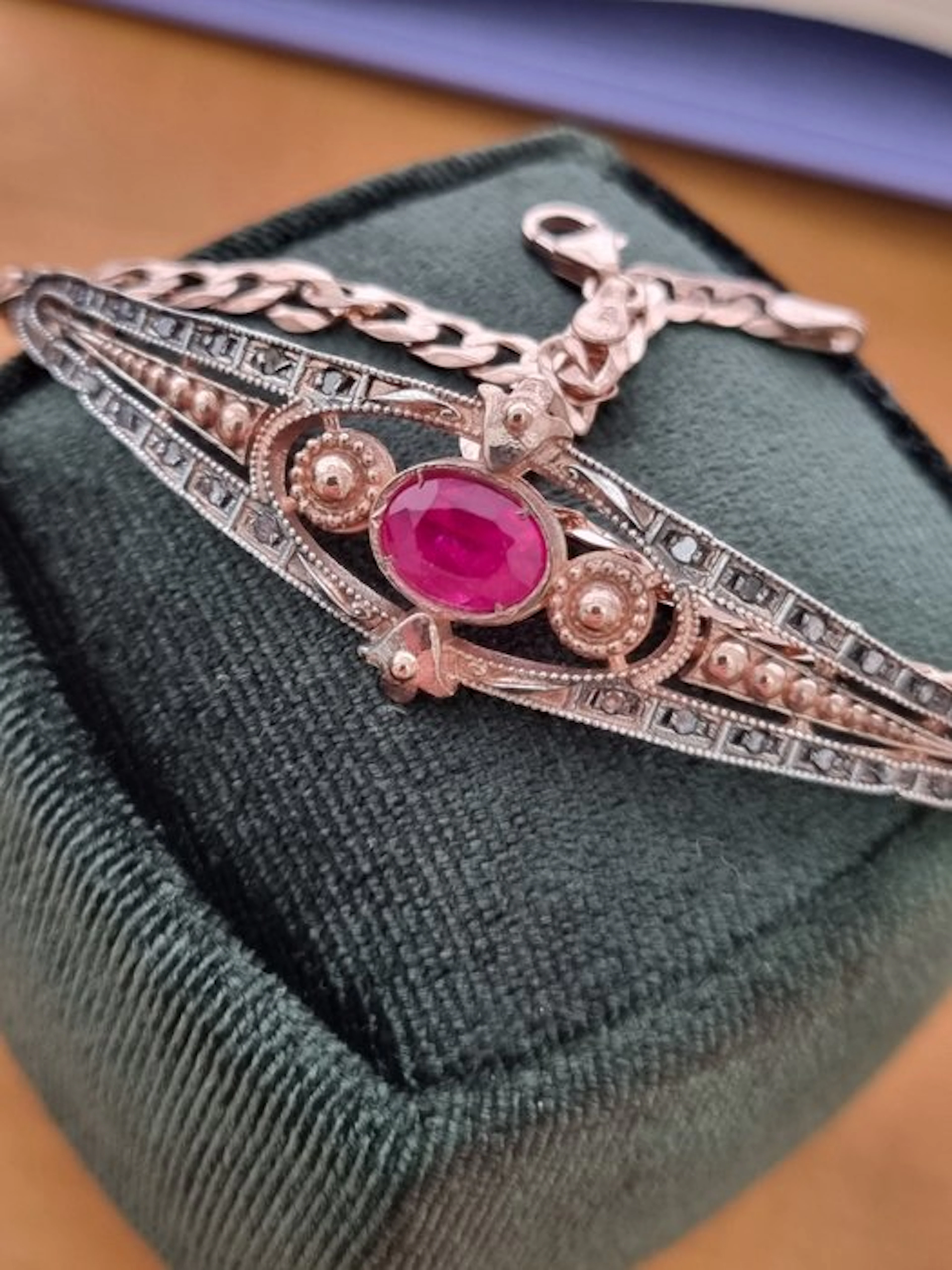 No reserve price - Bracelet - 9 kt. Silver, Rose gold Ruby - Diamond