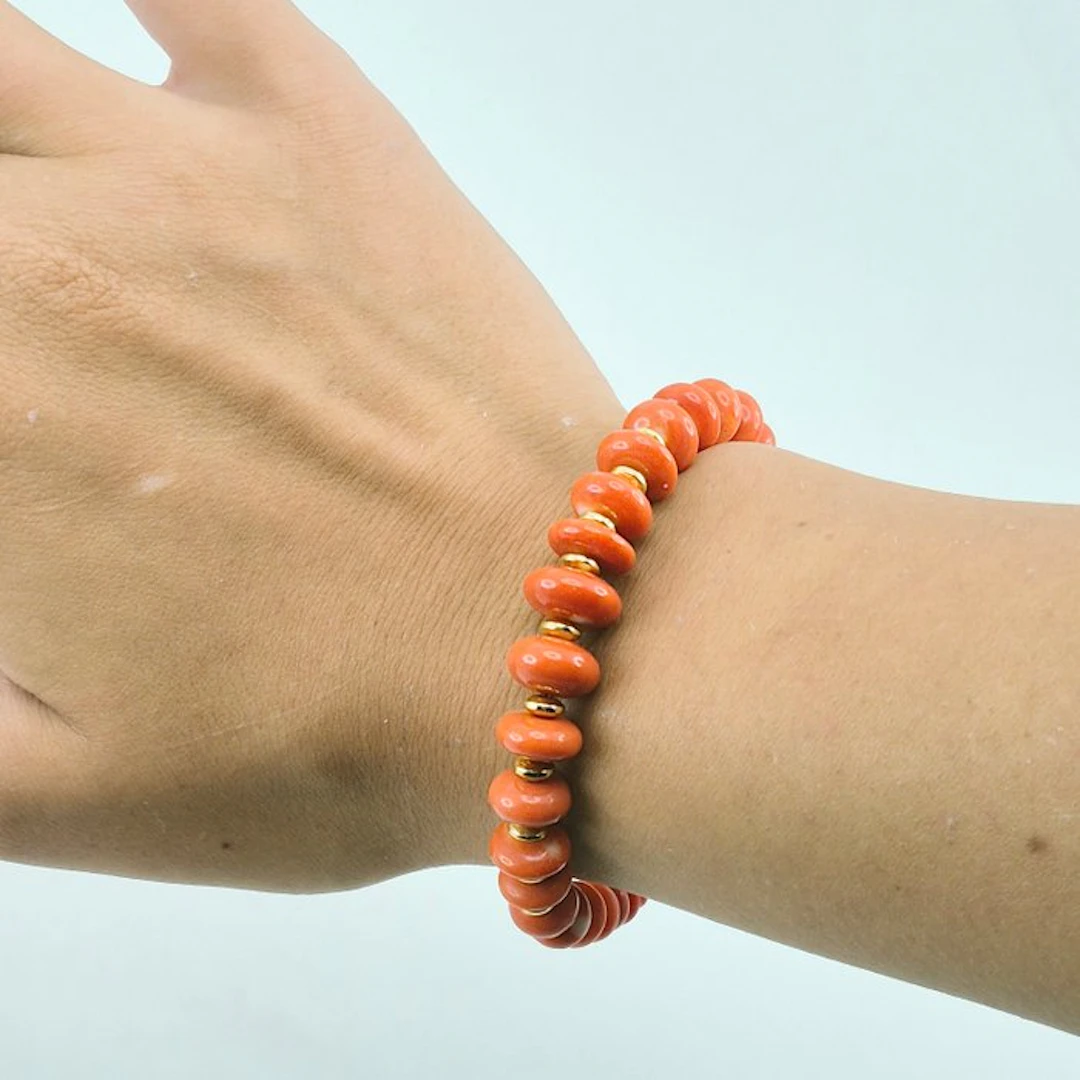 Coral - Silver, Gold-plated - Bracelet - Corallo Cerasuolo
