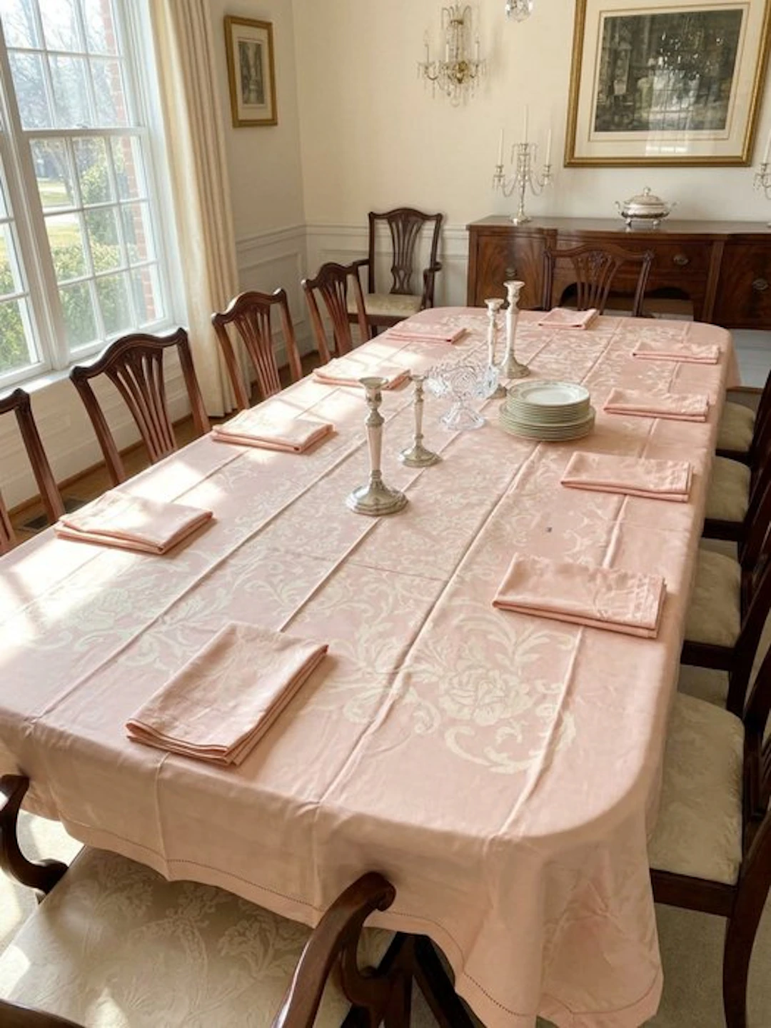 Tablecloth - 270 cm - 144 cm - Damask fabric tableware...