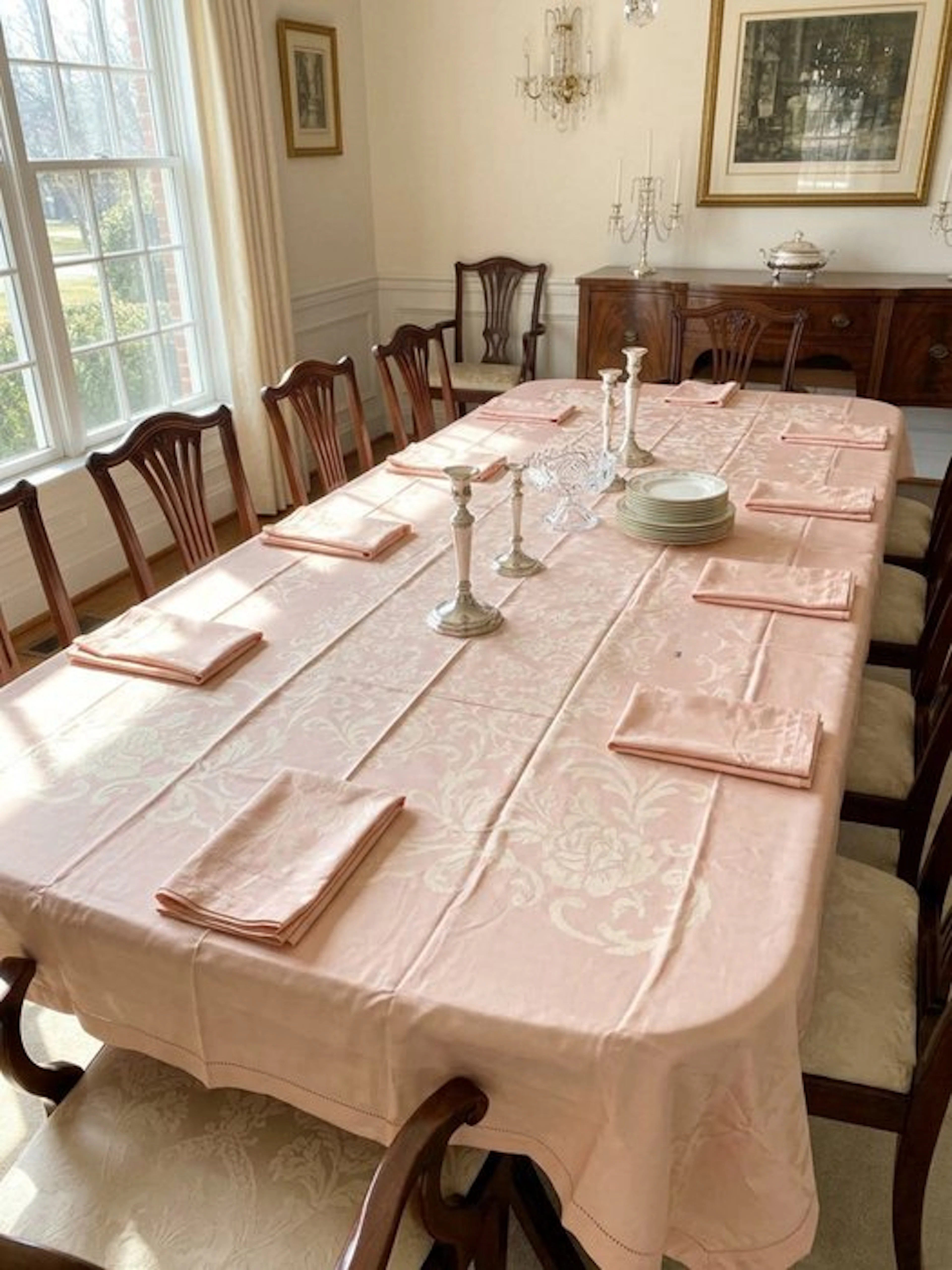 Tablecloth - 270 cm - 144 cm - Damask fabric tableware...