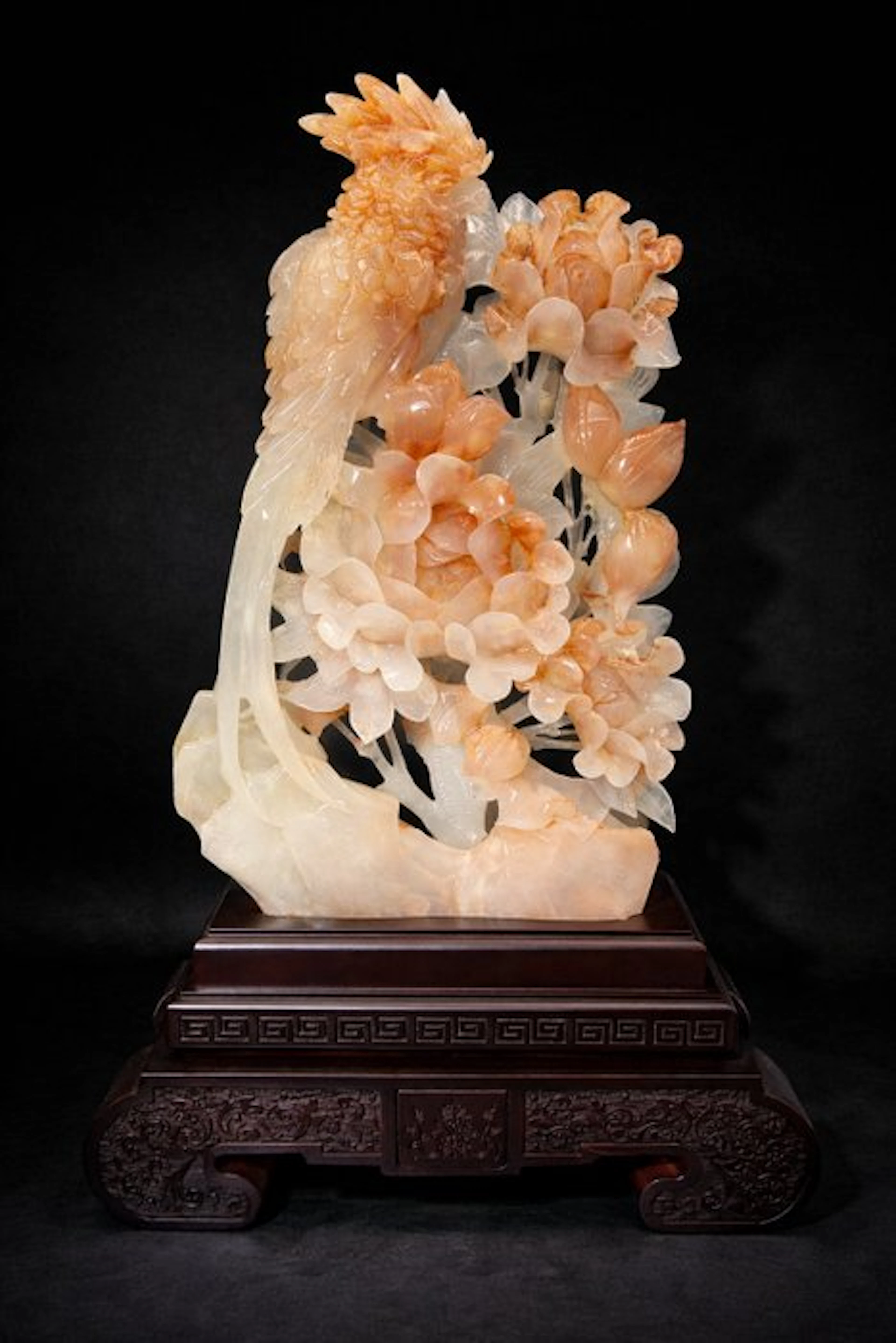Masterpiece Onyx Carving with Bird and Blossoms – Fire...