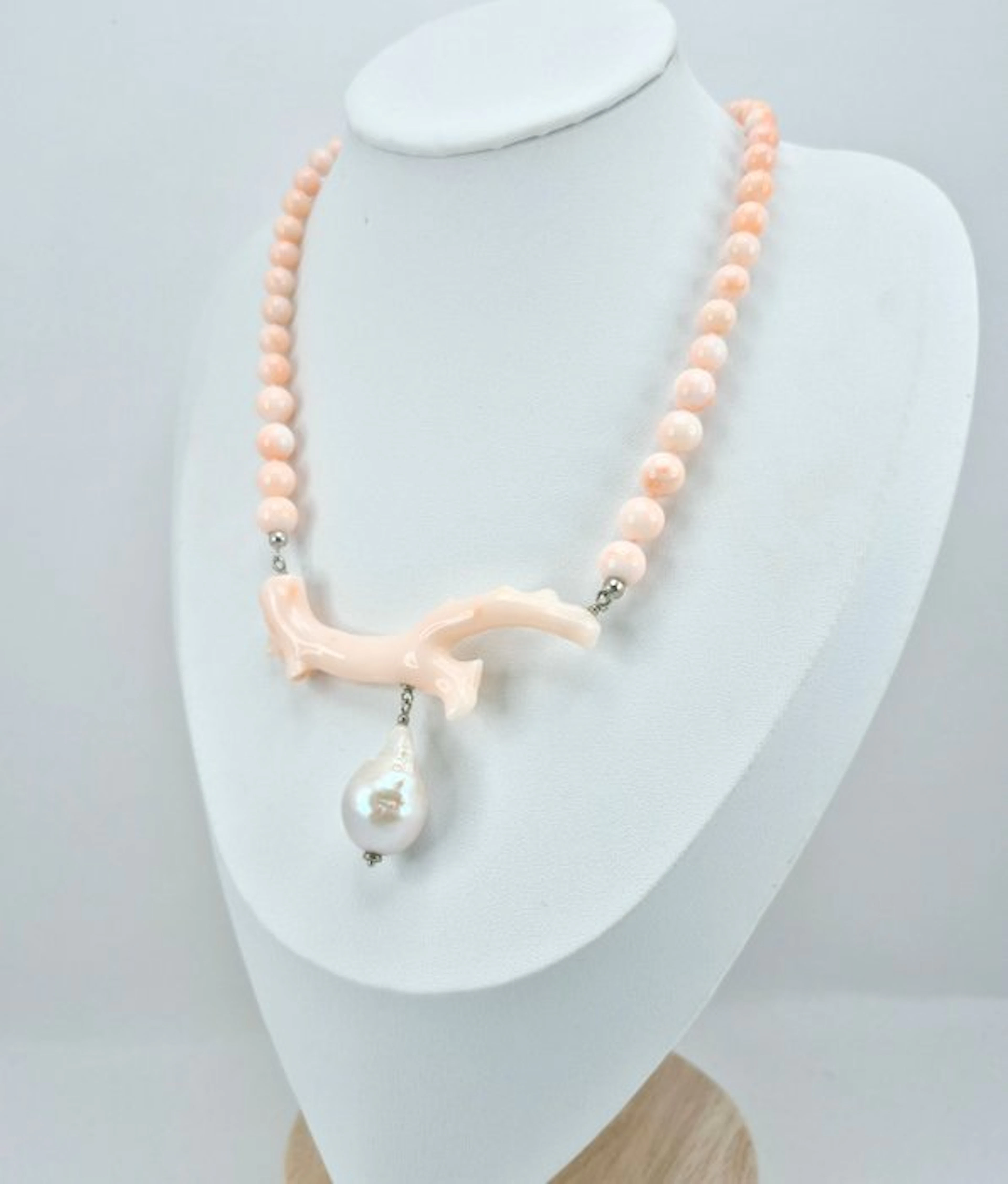 Coral - Silver - Necklace - Pink Coral