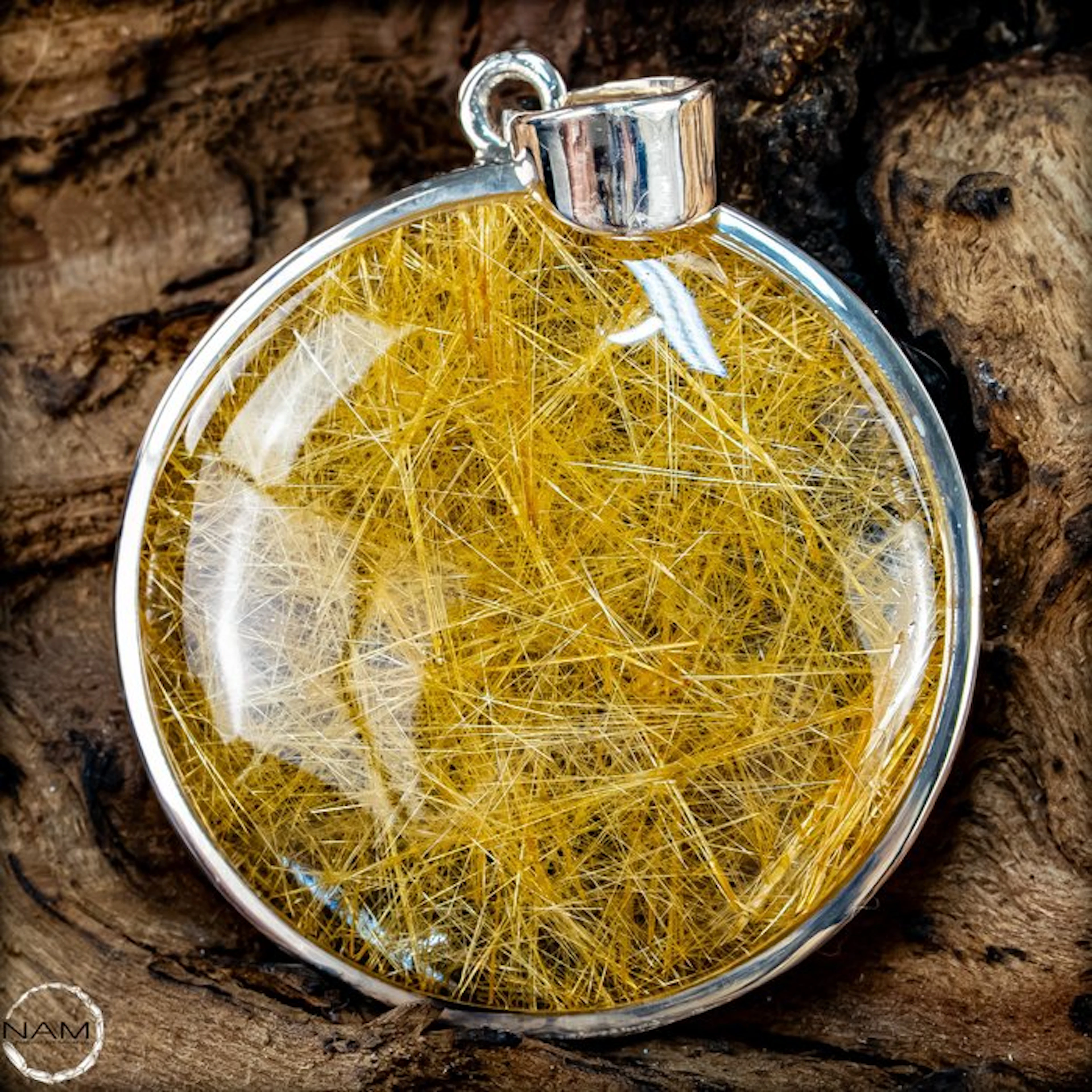 Natural rutile quartz crystal pendant 925 silver 92.8 ct- 18.56 g